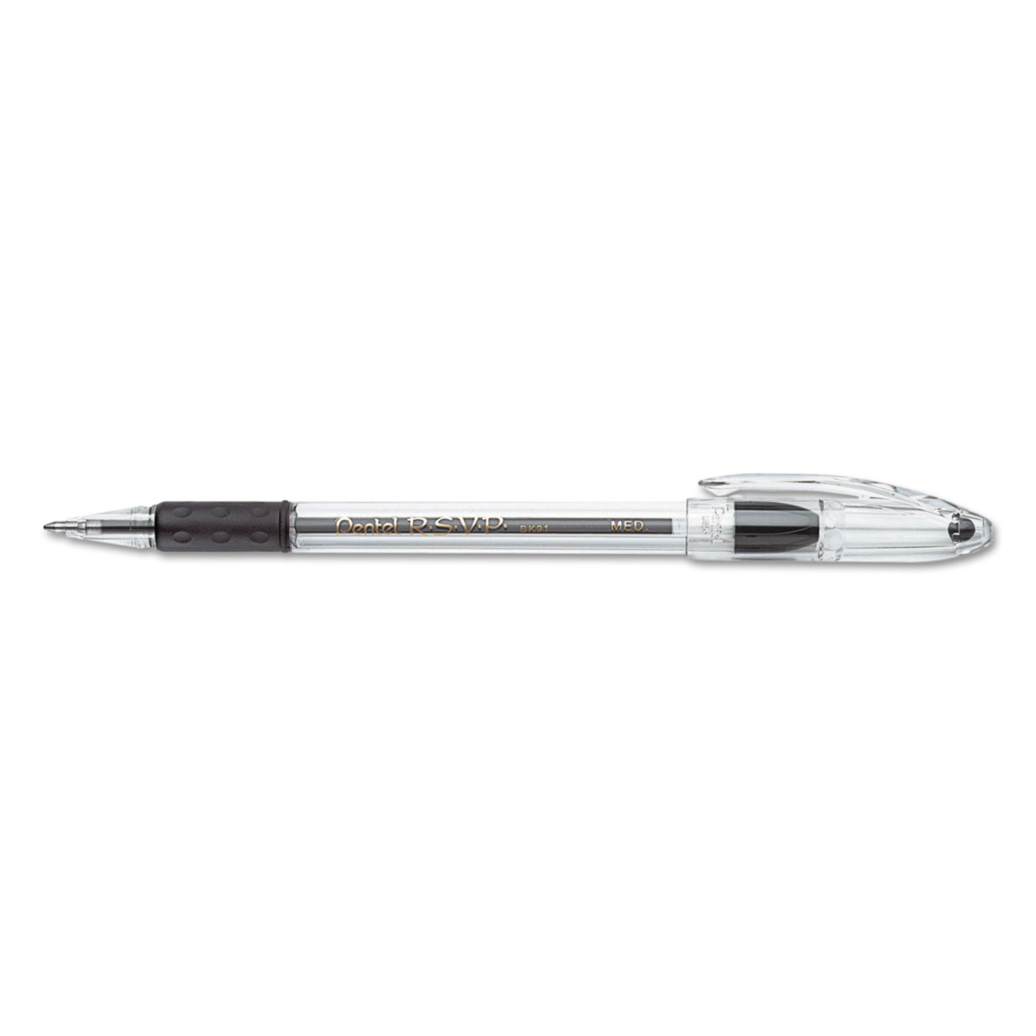 Pentel® R.s.v.p. Ballpoint Pen, Stick, Medium 1 Mm, Black Ink, Clear/black Barrel, Dozen