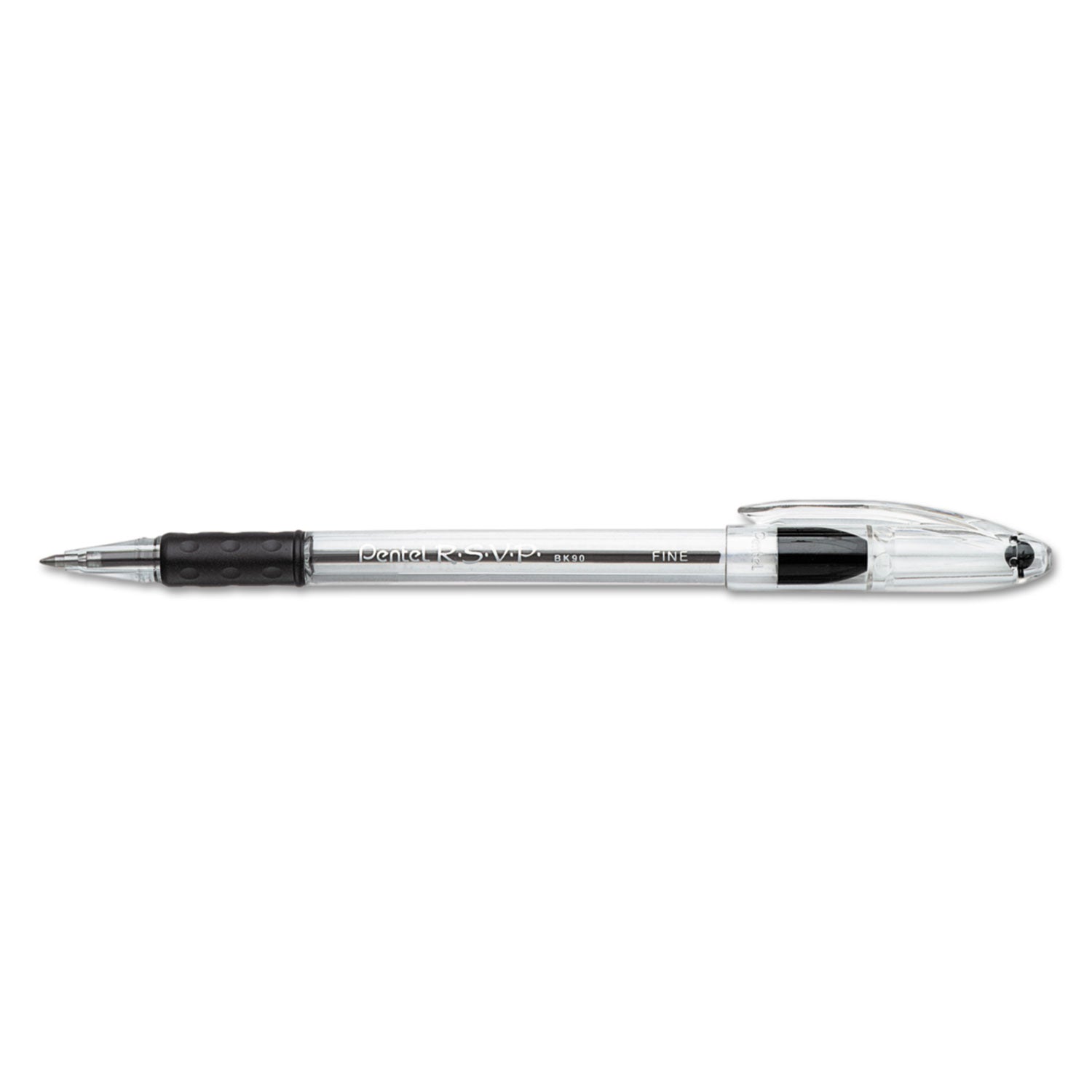 Pentel® R.s.v.p. Ballpoint Pen, Stick, Fine 0.7 Mm, Black Ink, Clear/black Barrel, Dozen