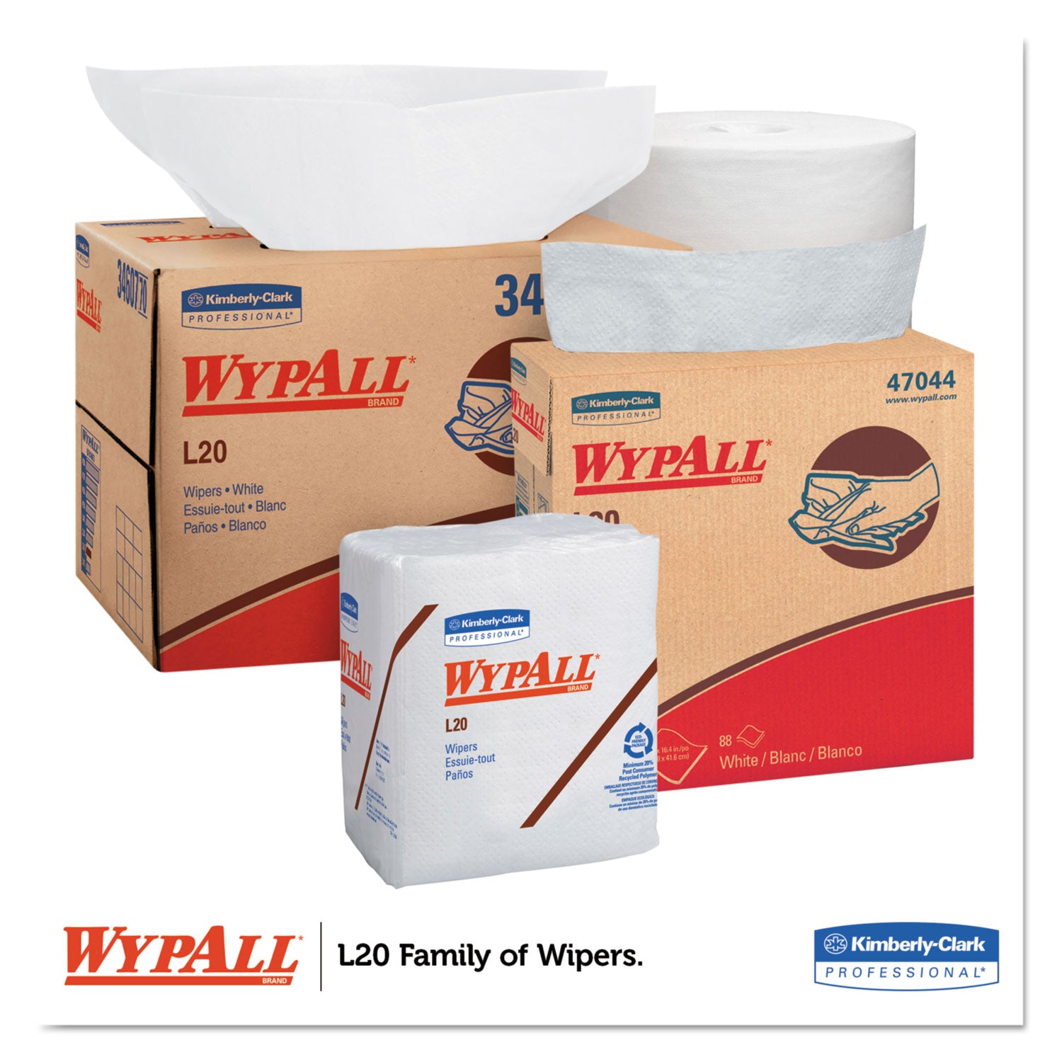WypAll® L20 Towels, POP-UP Box, 4-Ply, 9.1 x 16.8, Unscented, White, 88/Box, 10 Boxes/Carton