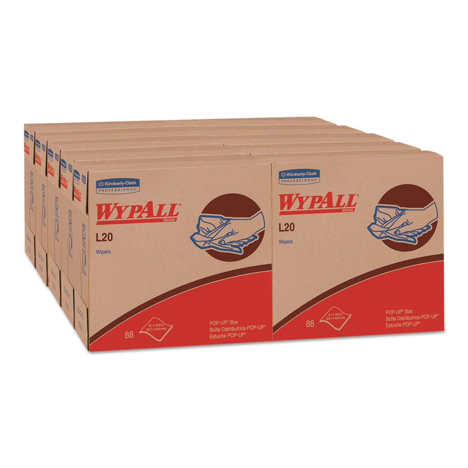 WypAll® L20 Towels, POP-UP Box, 4-Ply, 9.1 x 16.8, Unscented, White, 88/Box, 10 Boxes/Carton