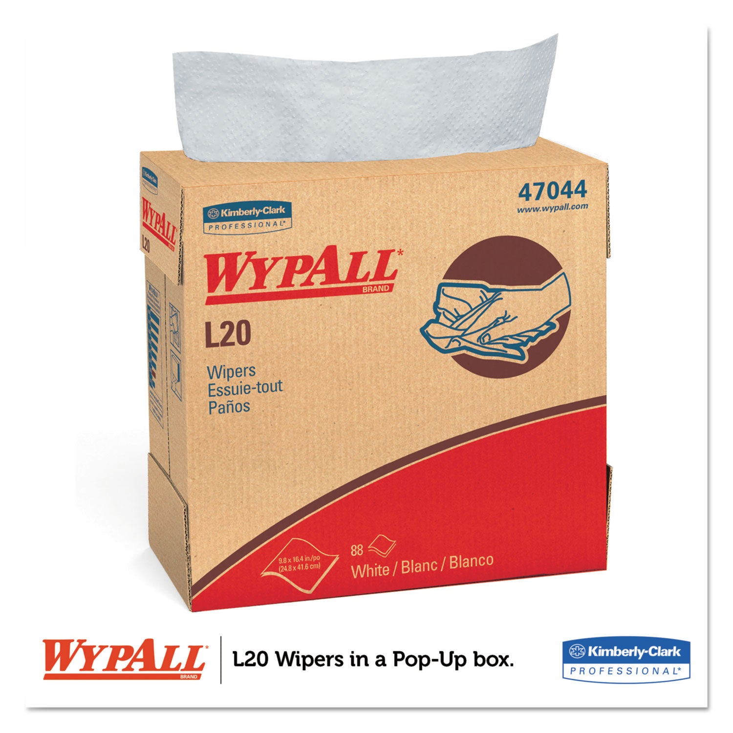 WypAll® L20 Towels, POP-UP Box, 4-Ply, 9.1 x 16.8, Unscented, White, 88/Box, 10 Boxes/Carton