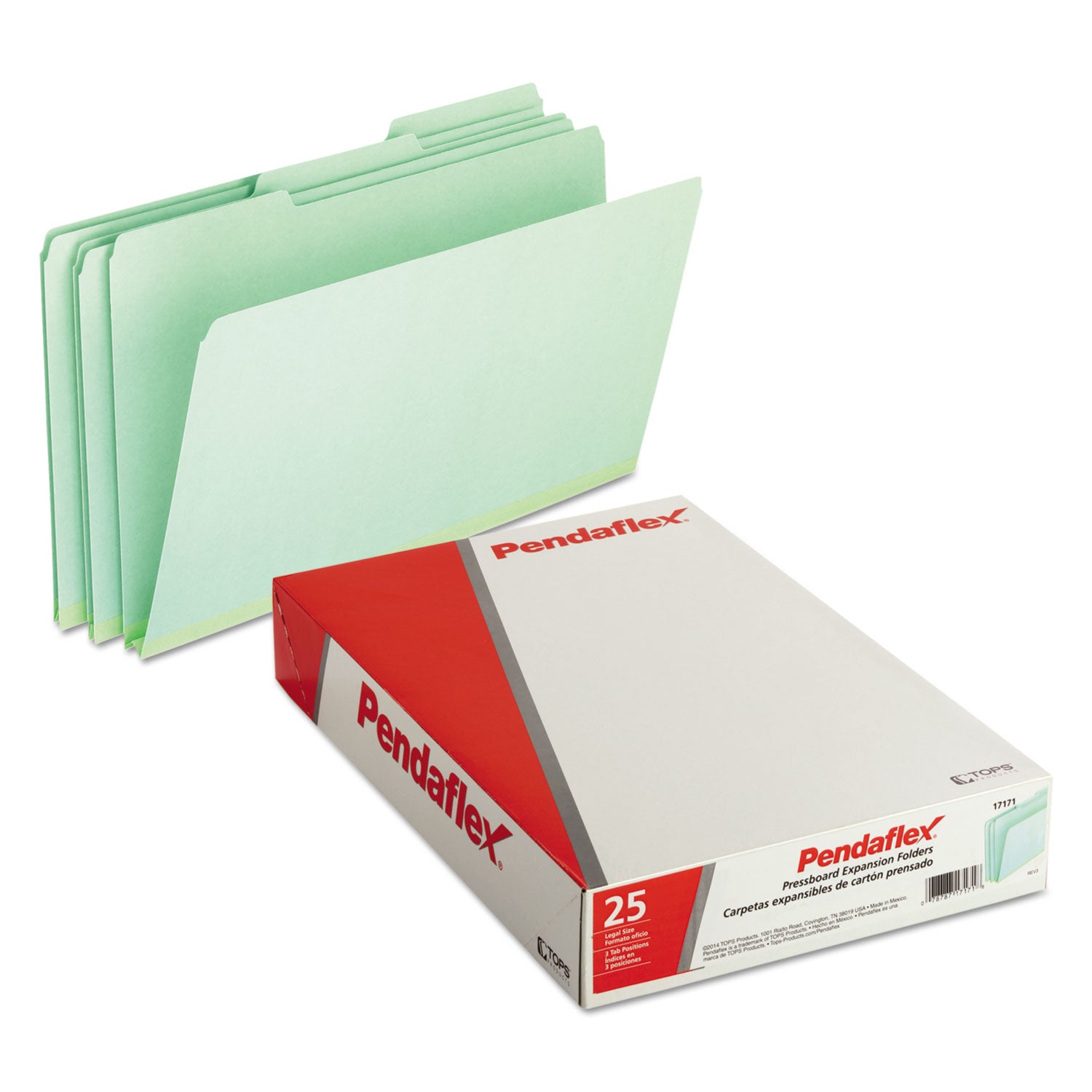 Pendaflex® Pressboard Expanding File Folders, 1/3-Cut Tabs: Assorted, Legal Size, 1" Expansion, Green, 25/Box