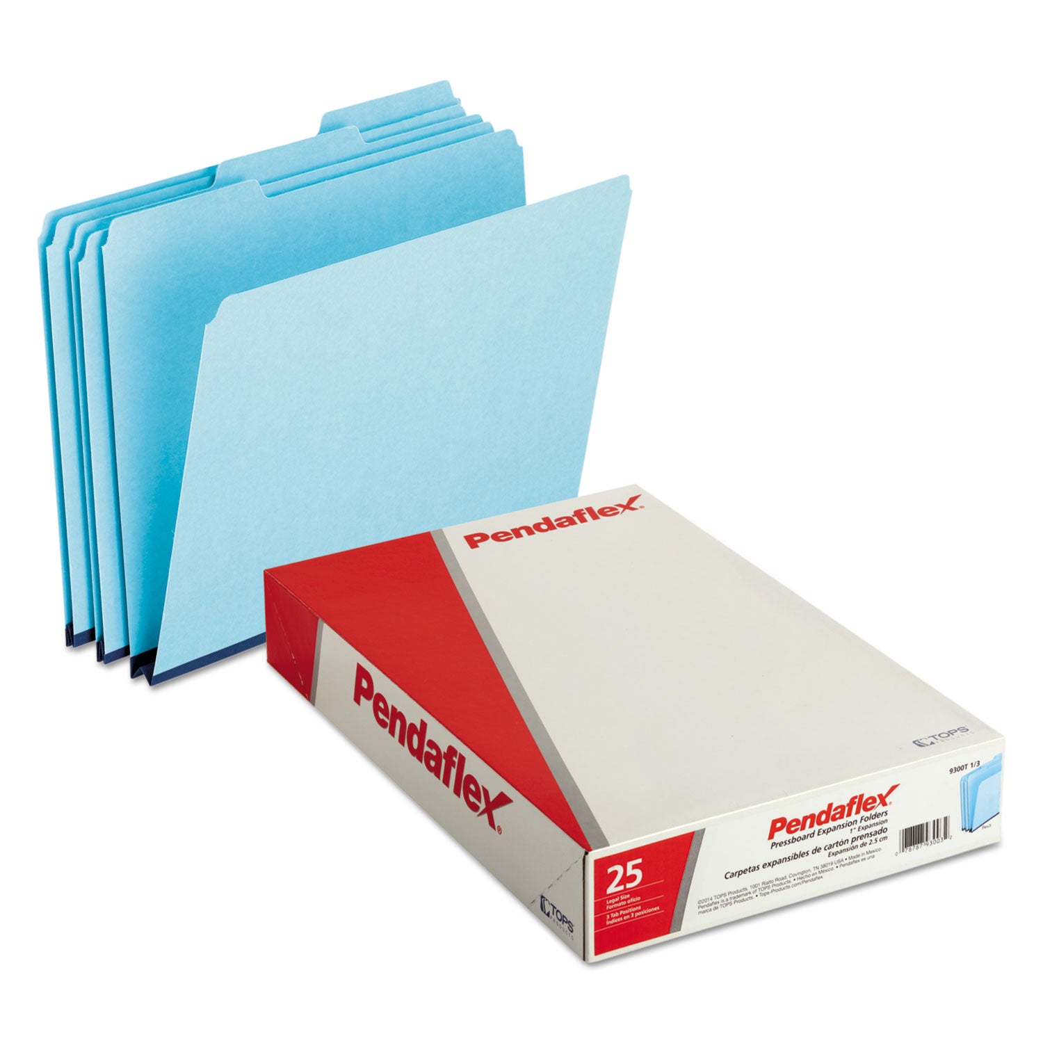 Pendaflex® Pressboard Expanding File Folders, 1/3-Cut Tabs: Assorted, Legal Size, 1" Expansion, Blue, 25/Box