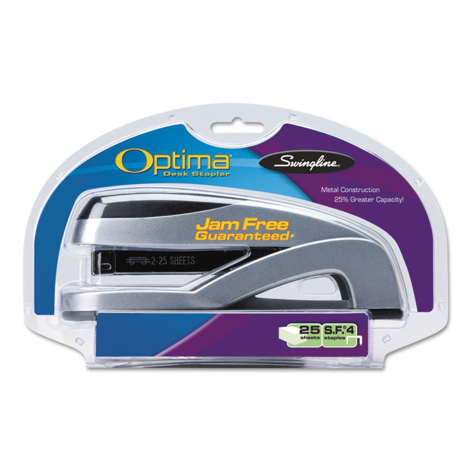 Swingline® Optima Full Strip Desk Stapler, 25-Sheet Capacity, Silver