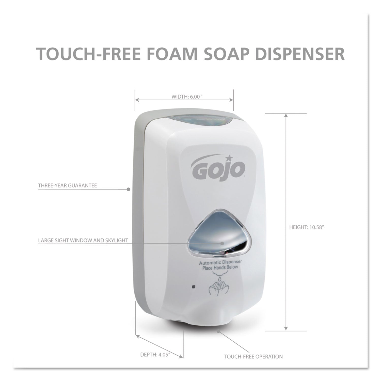 GOJO® Tfx Touch-Free Automatic Foam Soap Dispenser, 1,200 Ml, 4.1 X 6 X 10.6, Gray