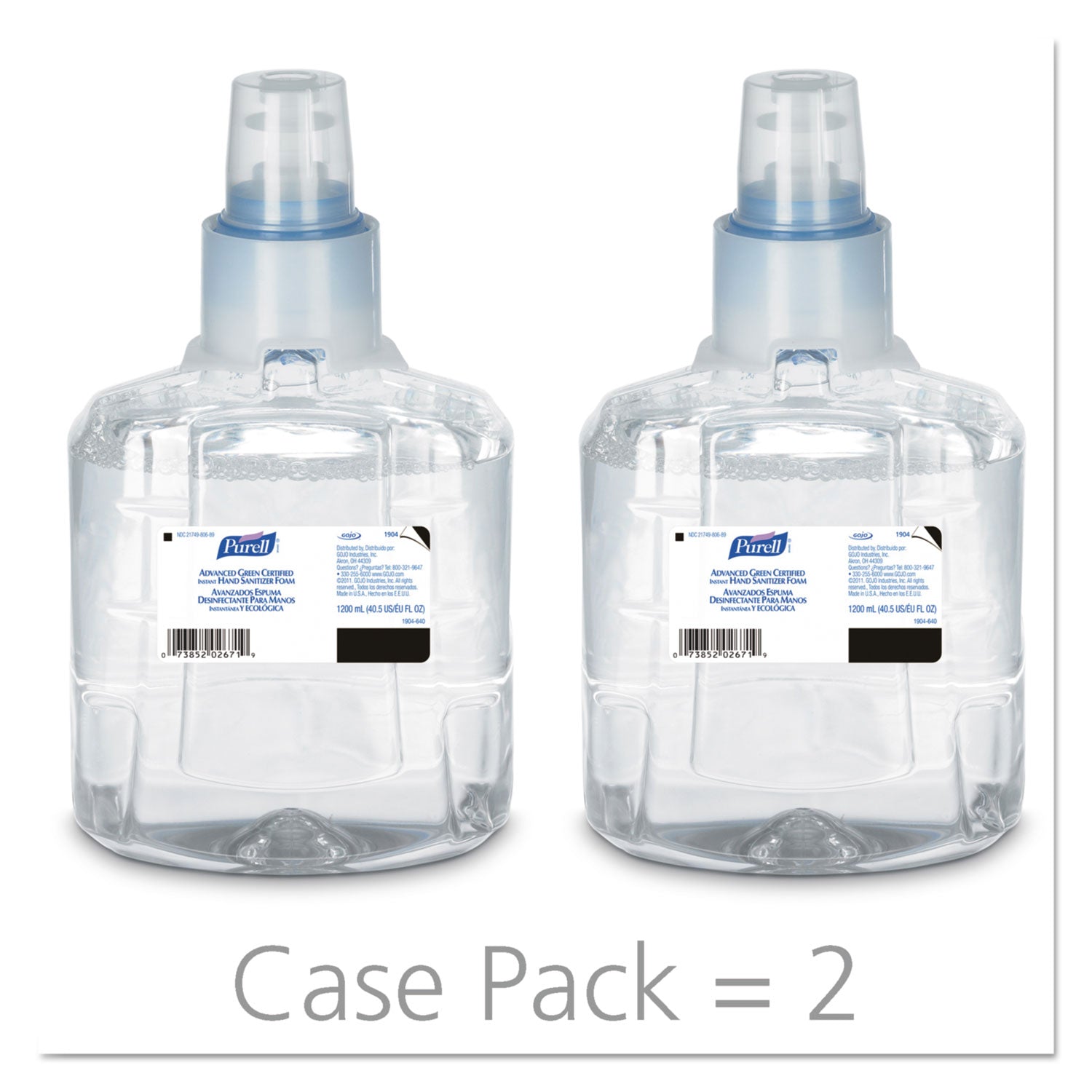 PURELL® Advanced Hand Sanitizer Green Certified Foam Refill, For LTX-12 Dispensers, 1,200 mL, Fragrance-Free, 2/Carton