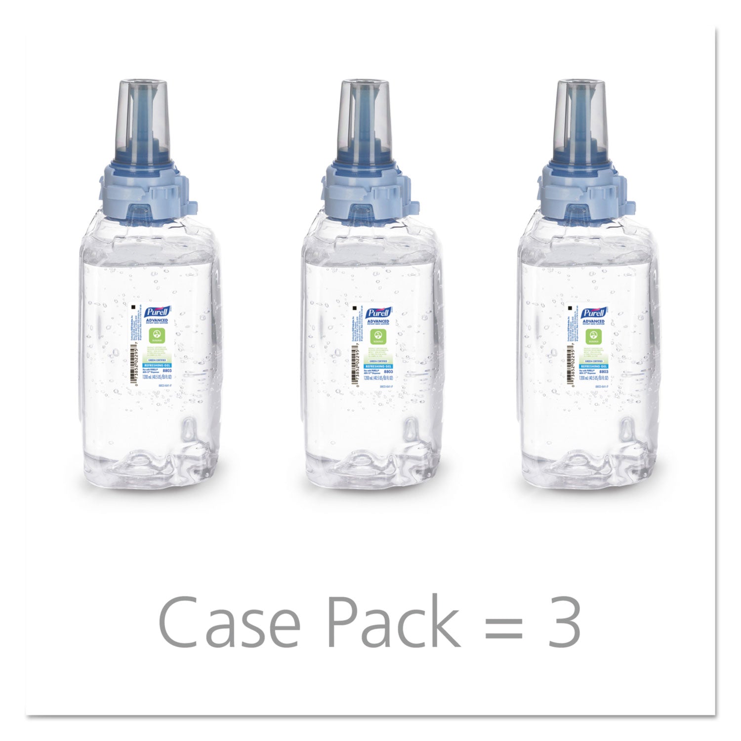 PURELL® Advanced Hand Sanitizer Green Certified Gel Refill, For ADX-12 Dispensers, 1,200 mL, Fragrance-Free, 3/Carton
