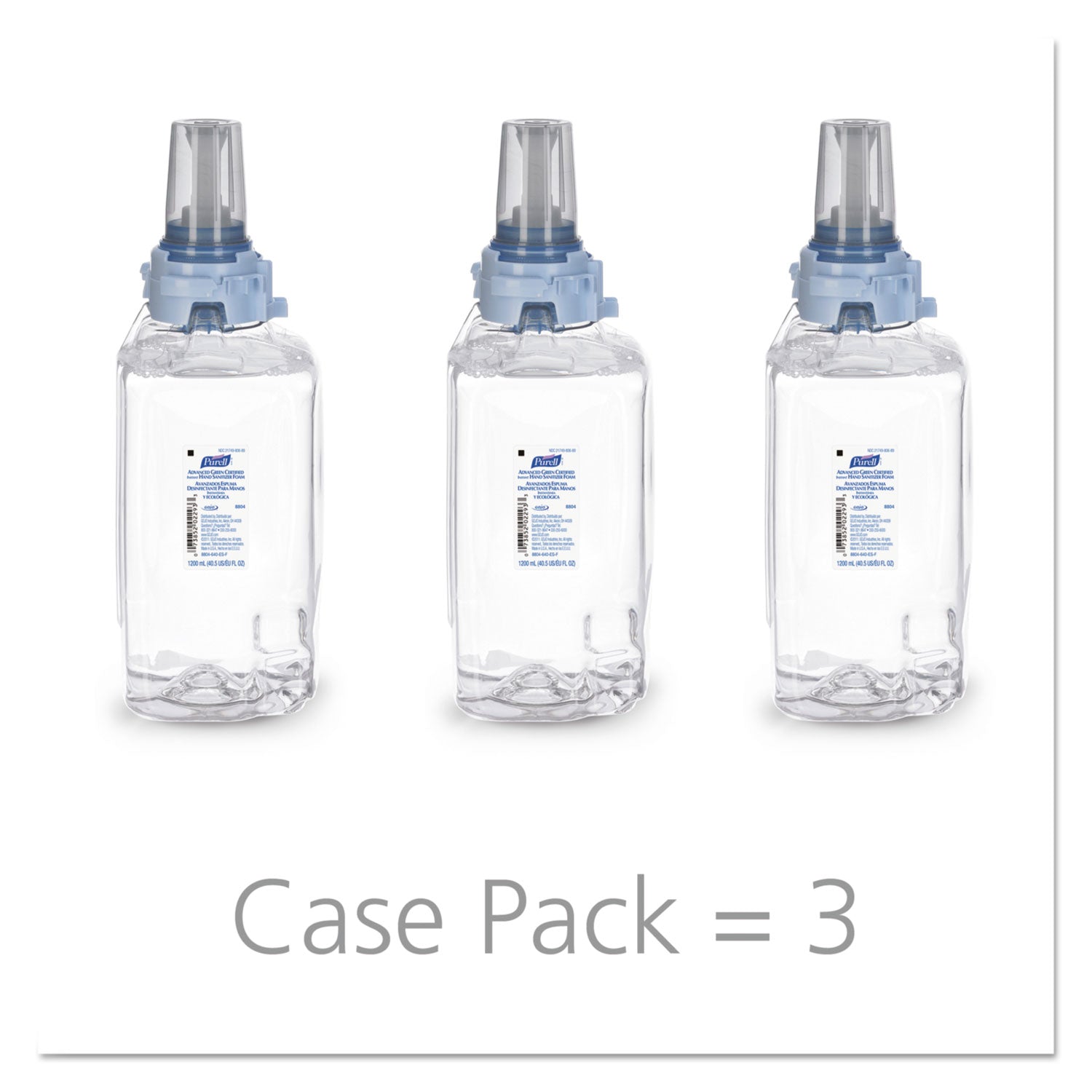 PURELL® Advanced Hand Sanitizer Green Certified Foam Refill, For ADX-12 Dispensers, 1,200 mL, Fragrance-Free, 3/Carton