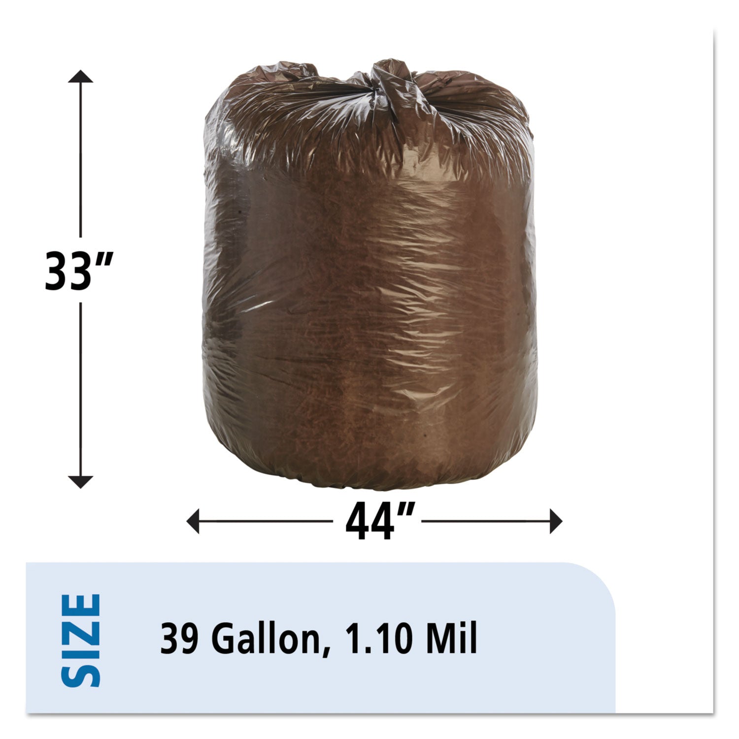 Stout® by Envision™ Controlled Life-Cycle Plastic Trash Bags, 39 Gal, 1.1 Mil, 33" X 44", Brown, 40/box