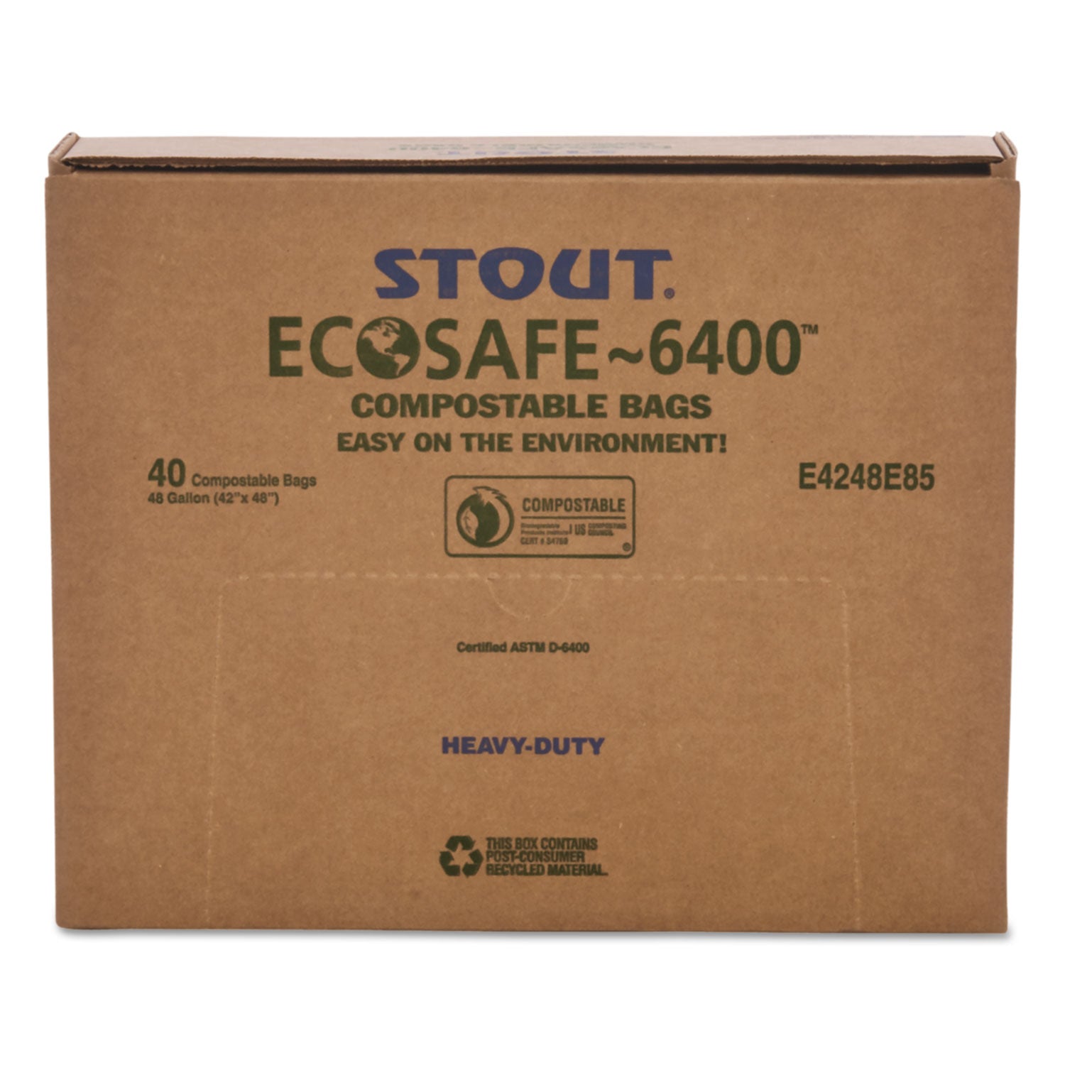 Stout® by Envision™ Ecosafe-6400 Bags, 48 Gal, 0.85 Mil, 42" X 48", Green, 40/box