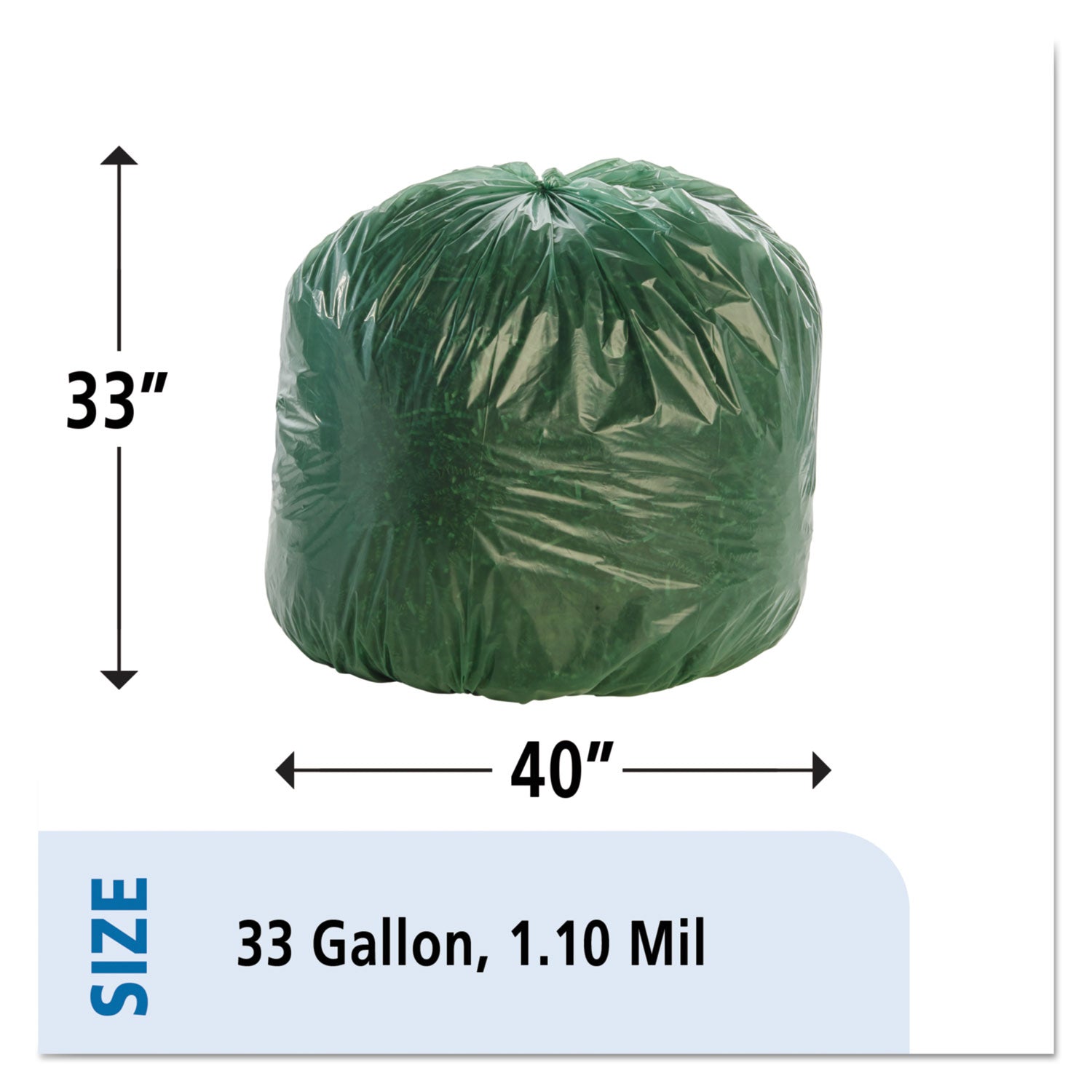 Stout® by Envision™ Controlled Life-Cycle Plastic Trash Bags, 33 Gal, 1.1 Mil, 33" X 40", Green, 40/box