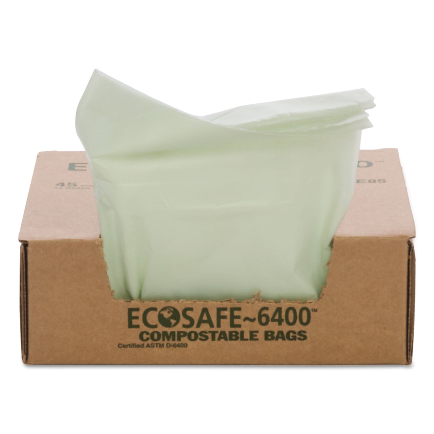 Stout® by Envision™ Ecosafe-6400 Bags, 13 Gal, 0.85 Mil, 24" X 30", Green, 45/box