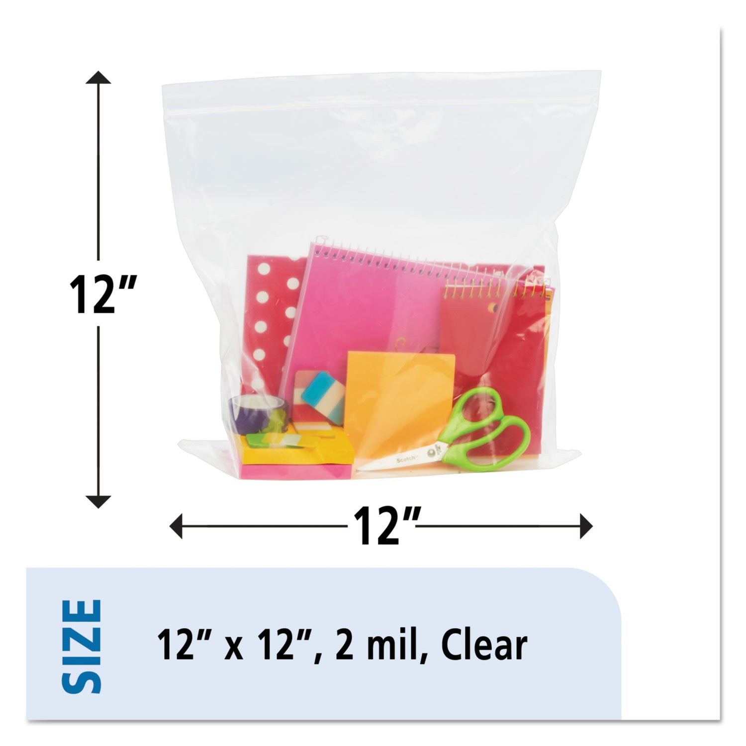 Stout® by Envision™ Seal Closure Bags, 2 Mil, 12" X 12", Clear, 500/carton