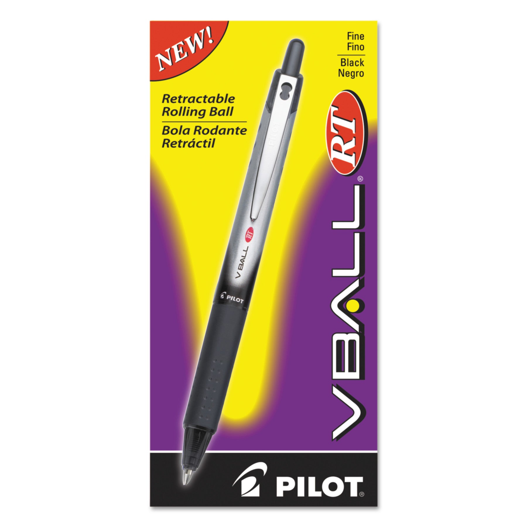 Pilot® VBall RT Liquid Ink Rollerball Pen, Retractable, Fine 0.7 mm, Black Ink, Black/White Barrel