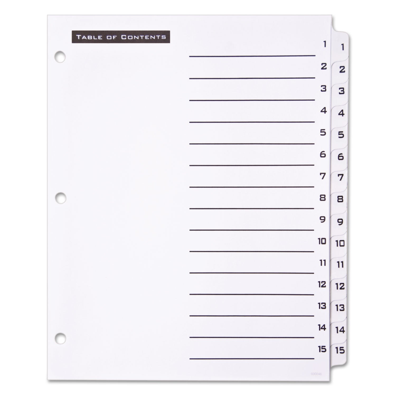 Office Essentials™ Table 'n Tabs Dividers, 15-Tab, 1 to 15, 11 x 8.5, White, White Tabs, 1 Set