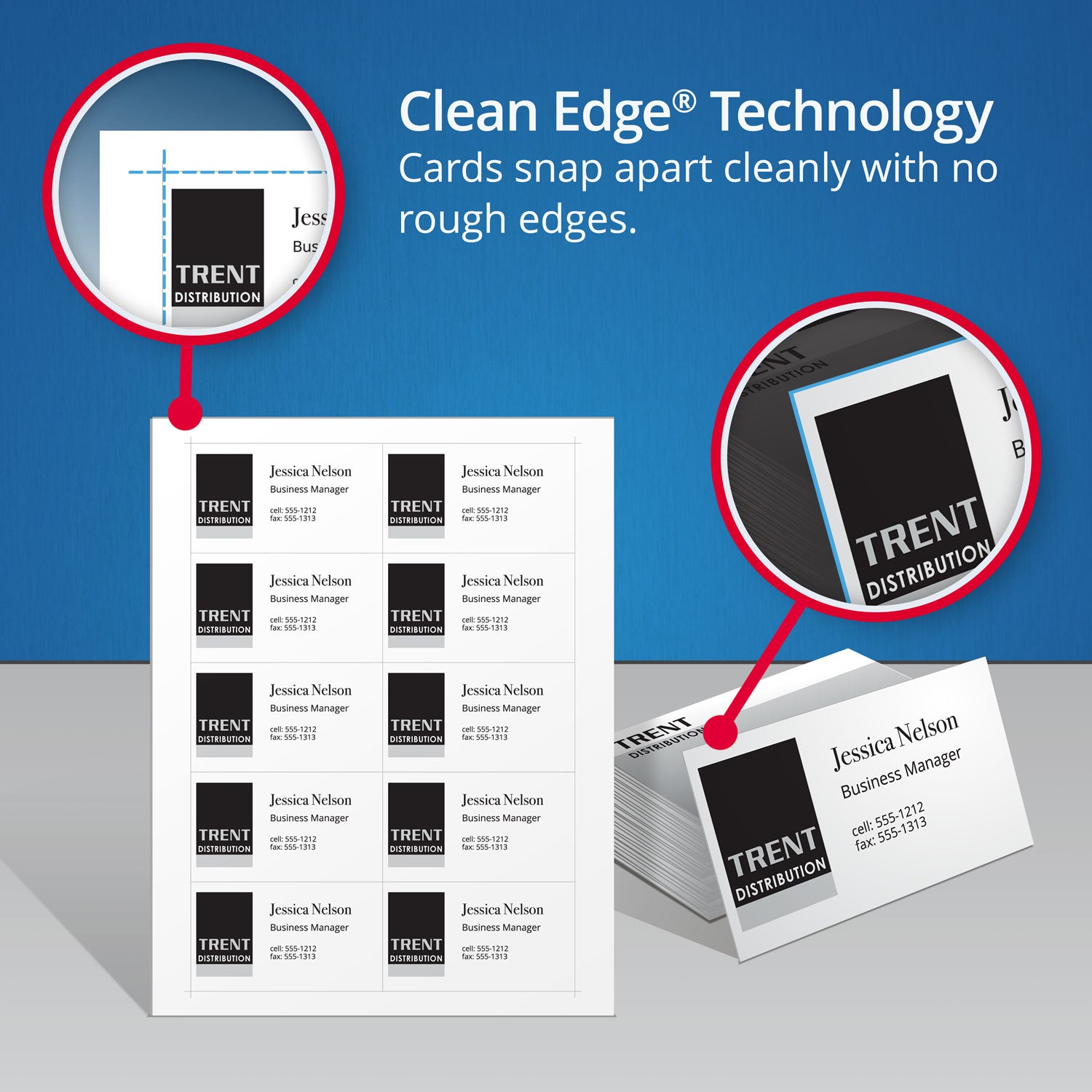 Avery® Clean Edge Business Cards, Laser, 2 X 3.5, White, 200 Cards, 10 Cards/sheet, 20 Sheets/pack
