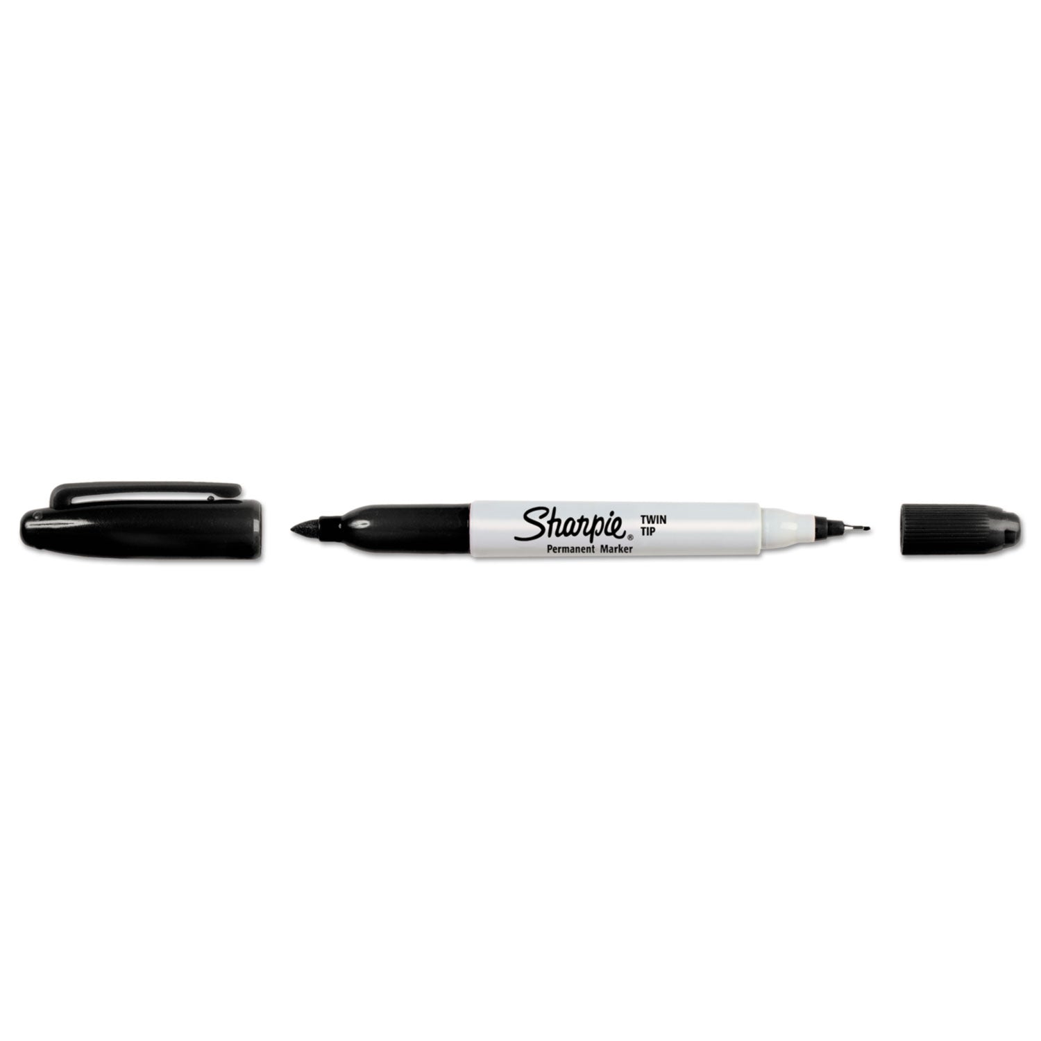 Sharpie® Twin-Tip Permanent Marker, Extra-Fine/fine Bullet Tips, Black, Dozen