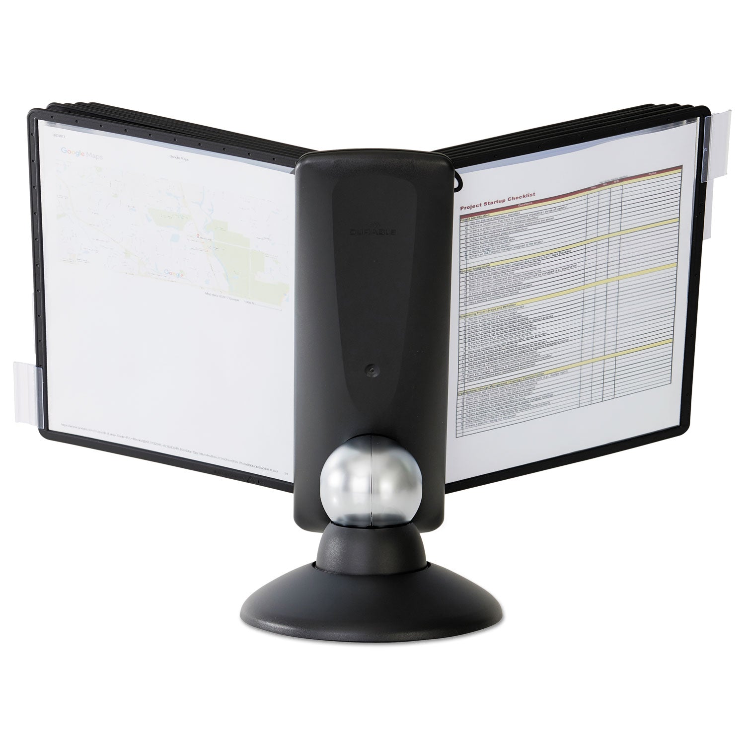 Durable® Sherpa Motion Desk Reference System, 10 Panels, Black Borders