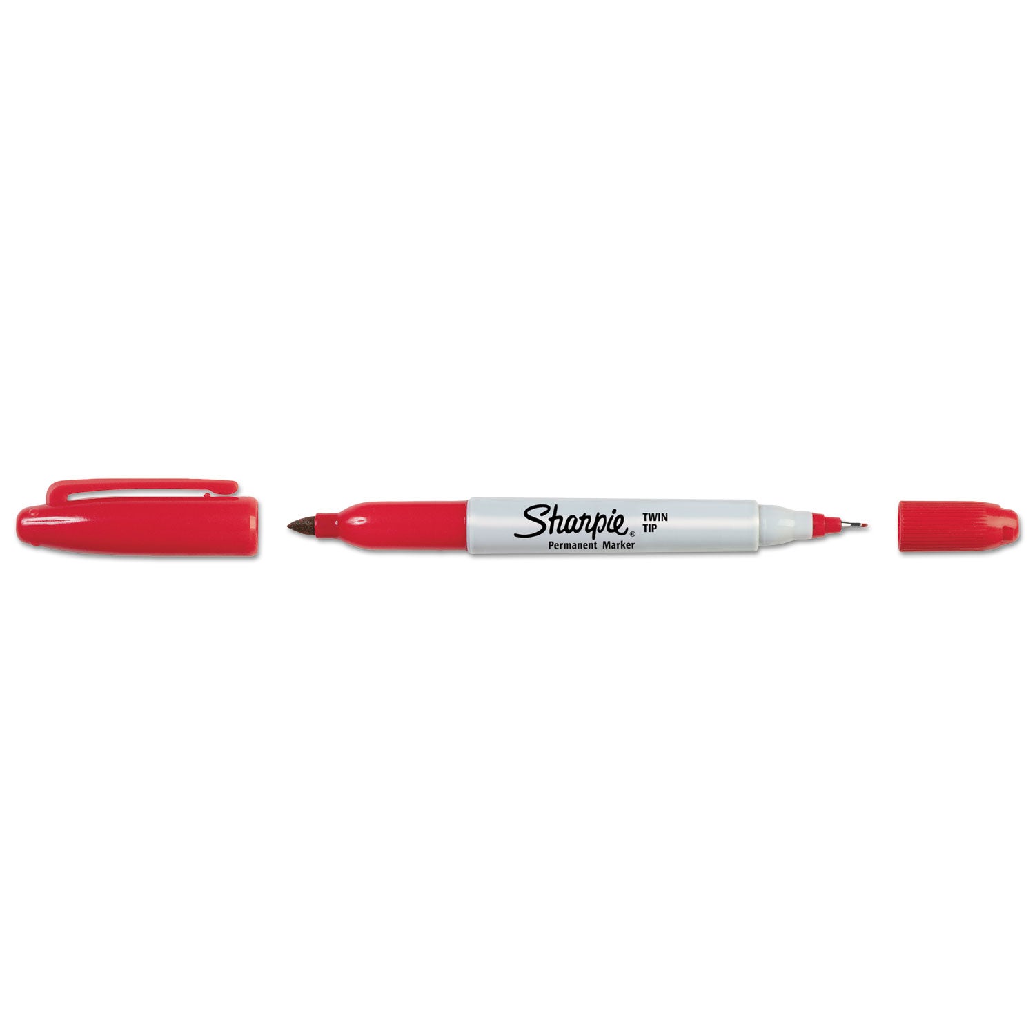Sharpie® Twin-Tip Permanent Marker, Extra-Fine/fine Bullet Tips, Red, Dozen