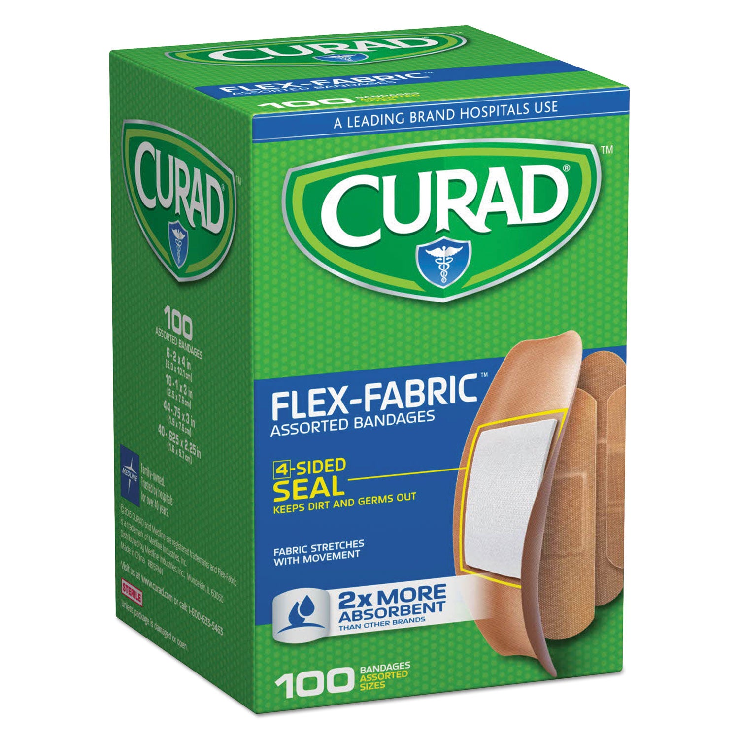 Flex Fabric Bandages, Assorted Sizes, 100/Box