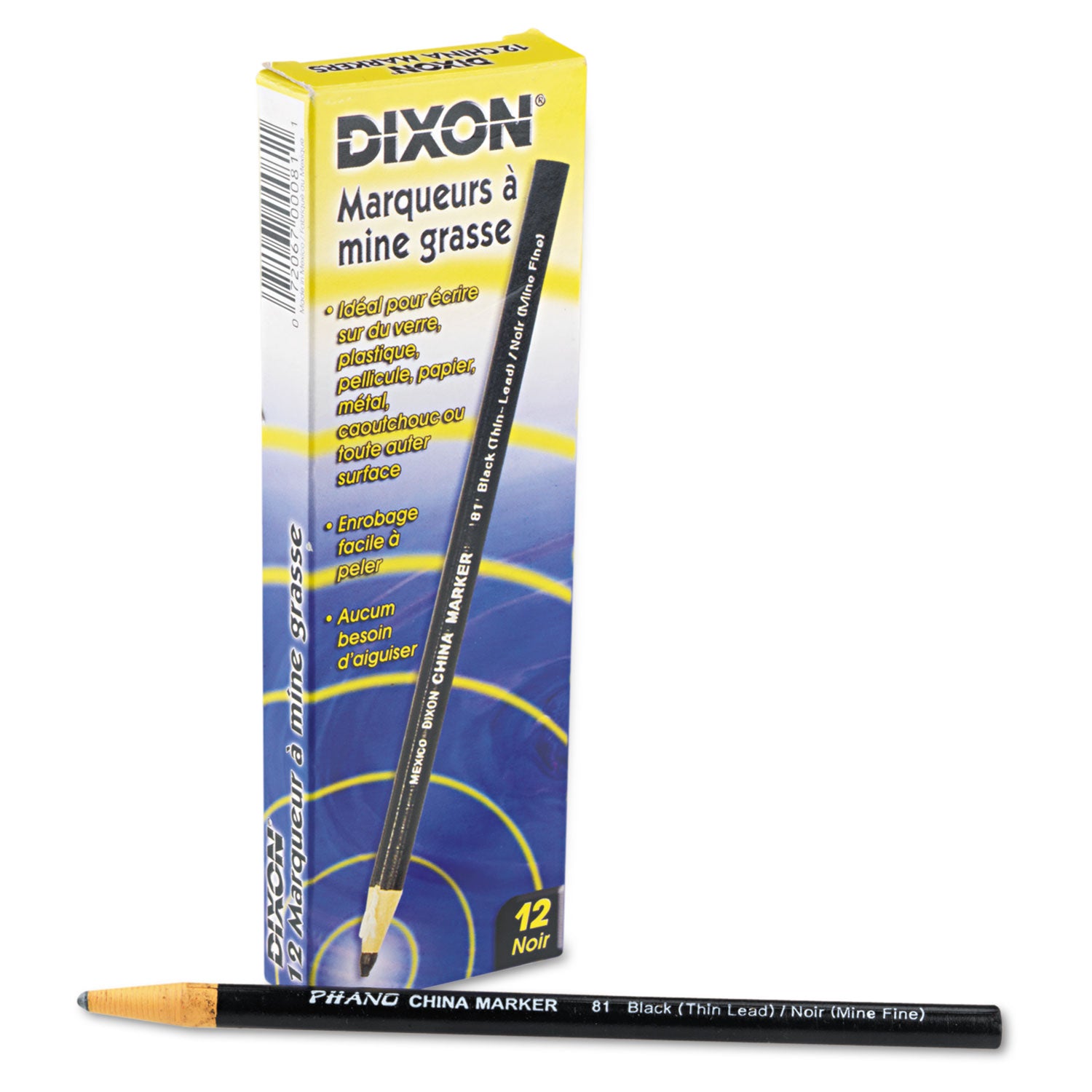 Dixon® China Marker, Black, Thin Lead, Dozen