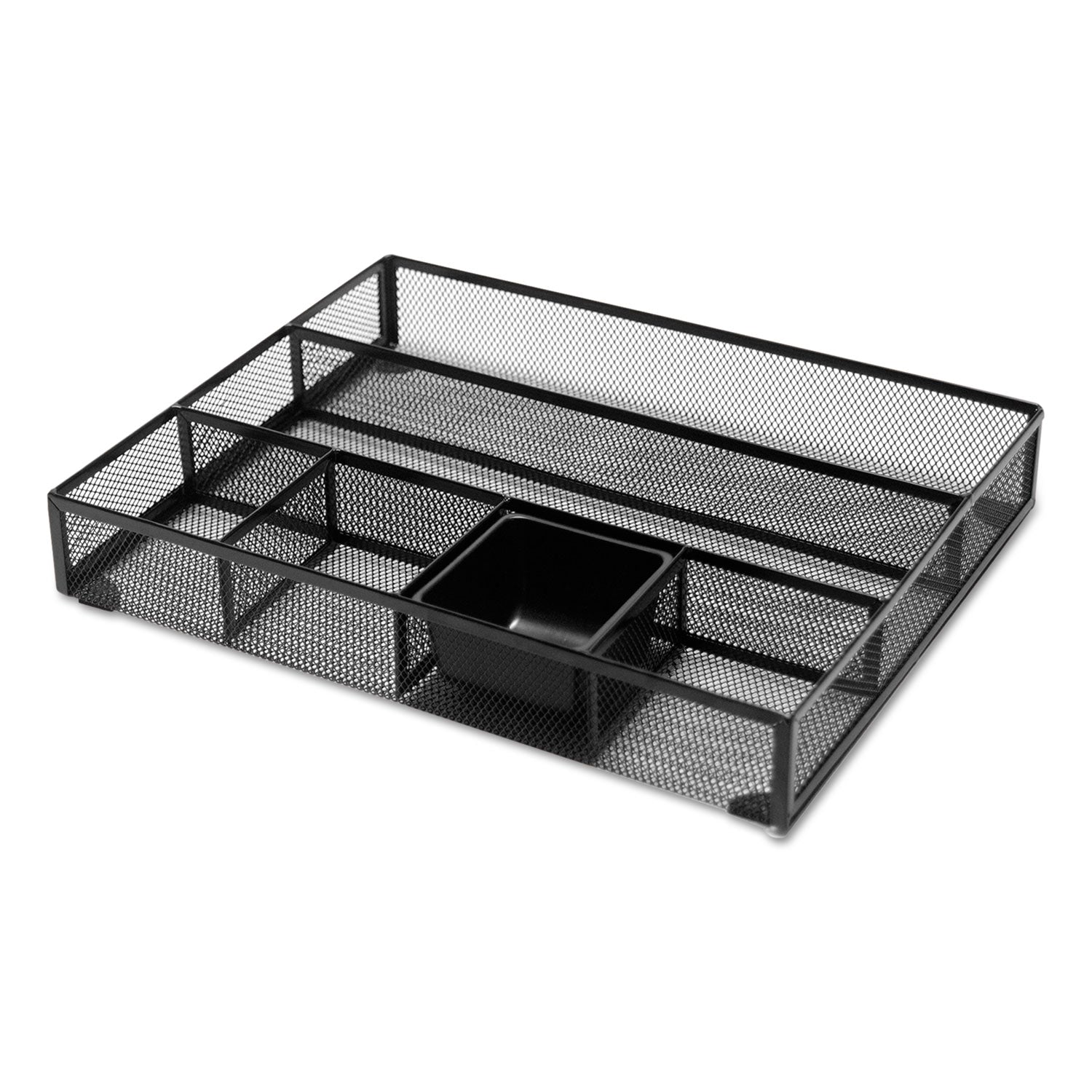 Universal® Metal Mesh Drawer Organizer, Six Compartments, 15 X 11.88 X 2.5, Black