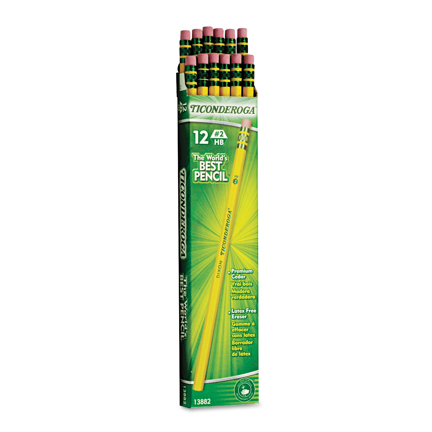 Ticonderoga® Pencils, Hb (#2), Black Lead, Yellow Barrel, Dozen
