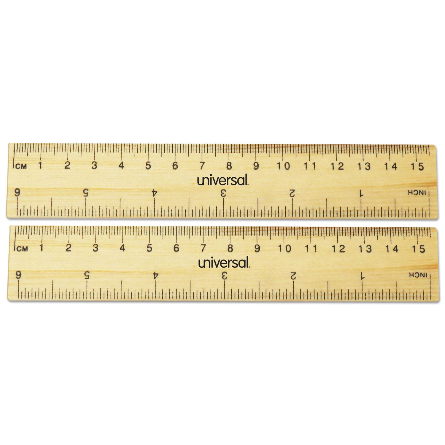 Universal® Flat Wood Ruler, Standard/metric, 6" Long