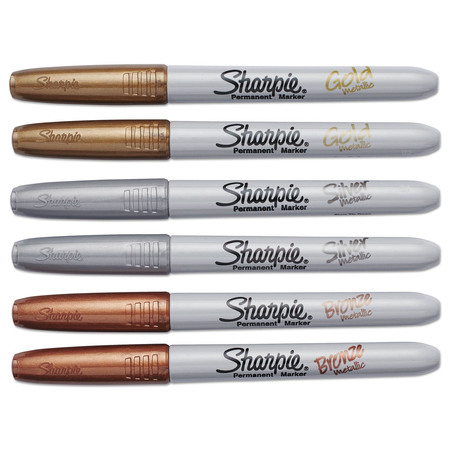Sharpie® Metallic Fine Point Permanent Markers, Fine Bullet Tip, Gold-Silver-Bronze, 6/pack