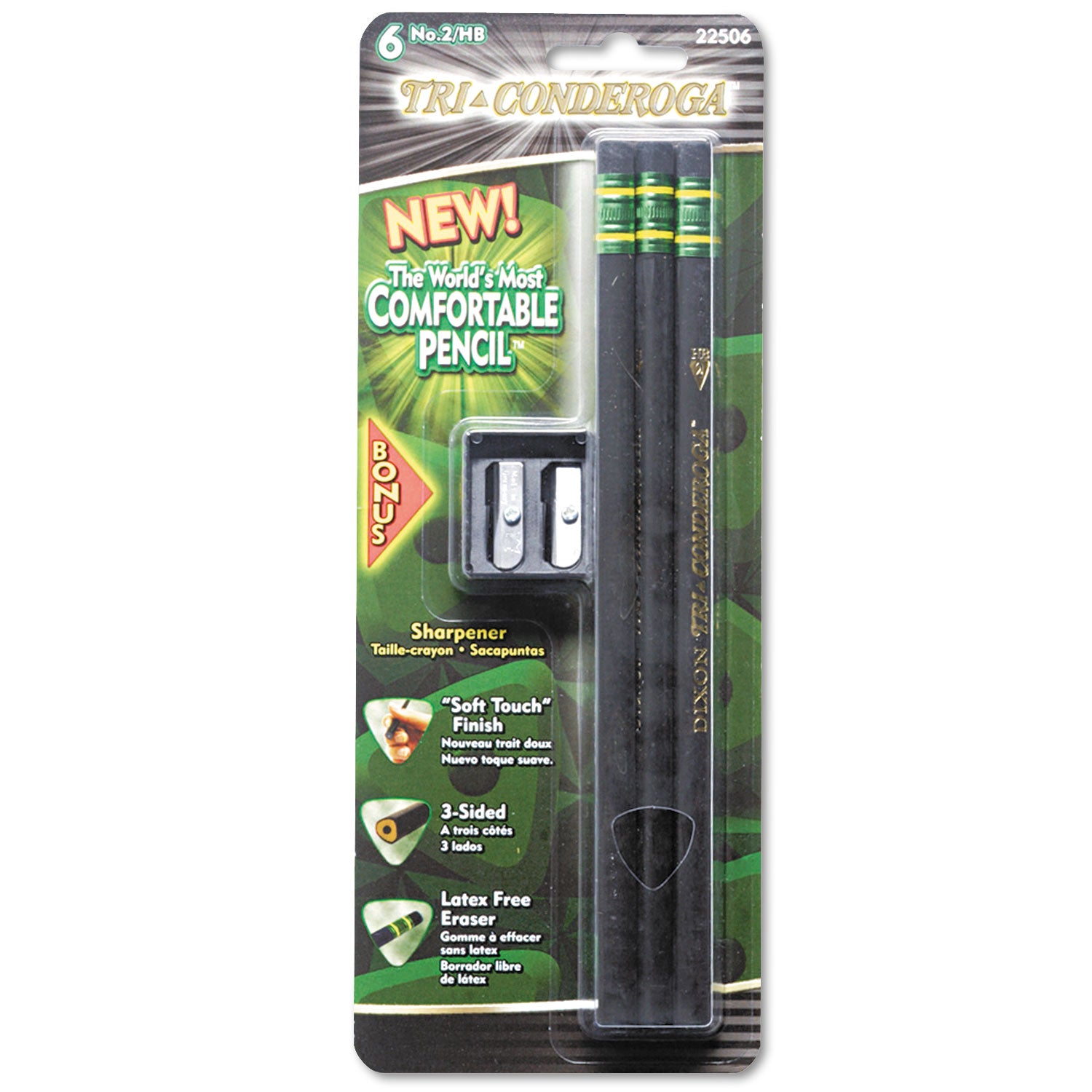 Dixon® Tri-Conderoga Triangular #2 Woodcase Oversized Pencil, Hb (#2), Black Lead, Yellow Barrel, 3/pack