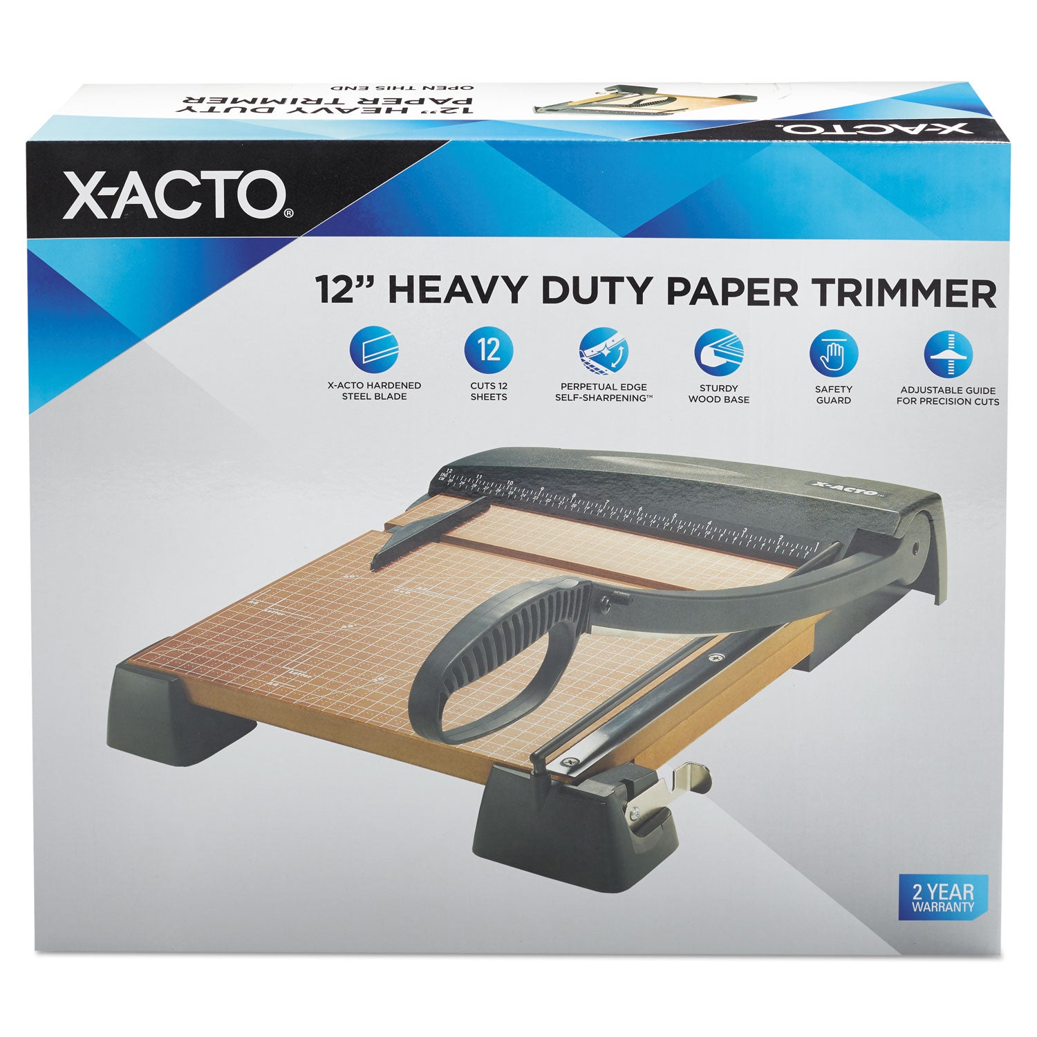 X-ACTO® Heavy-Duty Wood Base Guillotine Trimmer, 12 Sheets, 12" Cut Length, 12 X 12