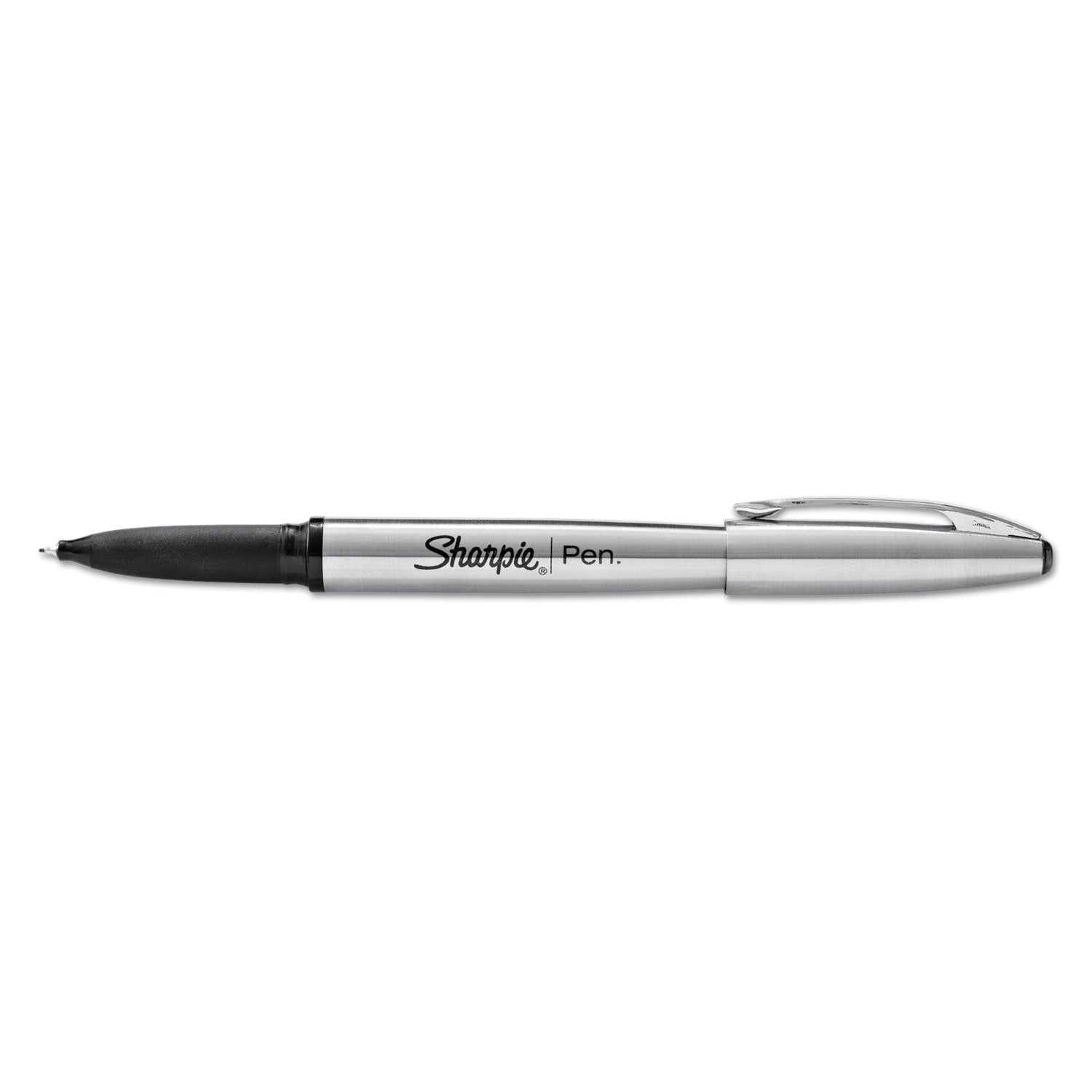 Sharpie® Stainless Steel Porous Point Pen, Stick, Fine 0.5 mm, Black Ink, Brushed Silver Barrel