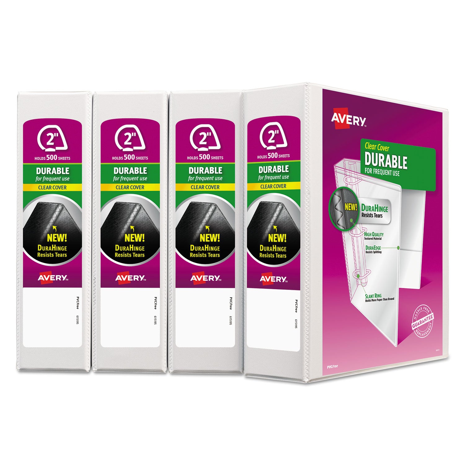 Avery® Durable View Binder With Durahinge And Slant Rings, 3 Rings, 2" Capacity, 11 X 8.5, White, 4/pack