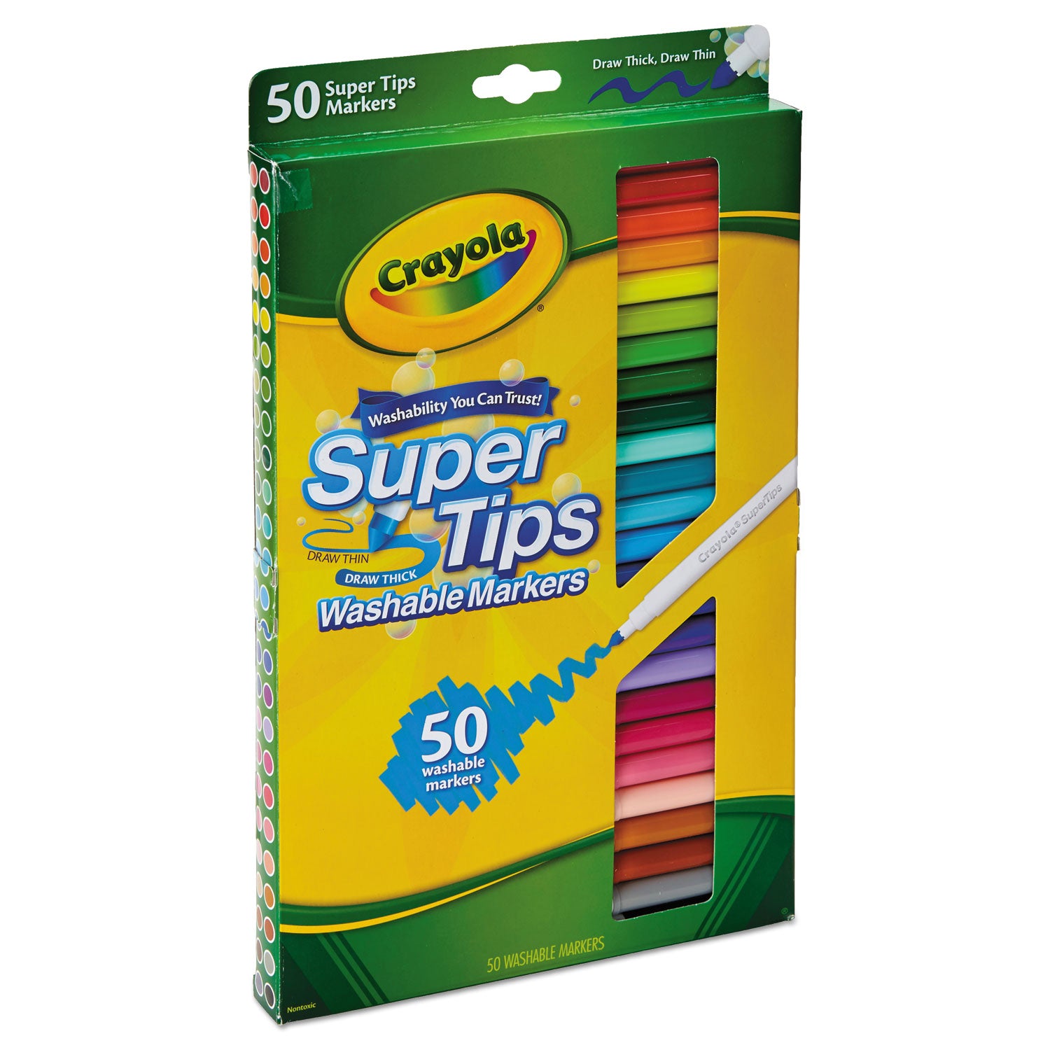 Crayola® Washable Super Tips Markers, Fine/broad Bullet Tips, Assorted Colors, 50/set