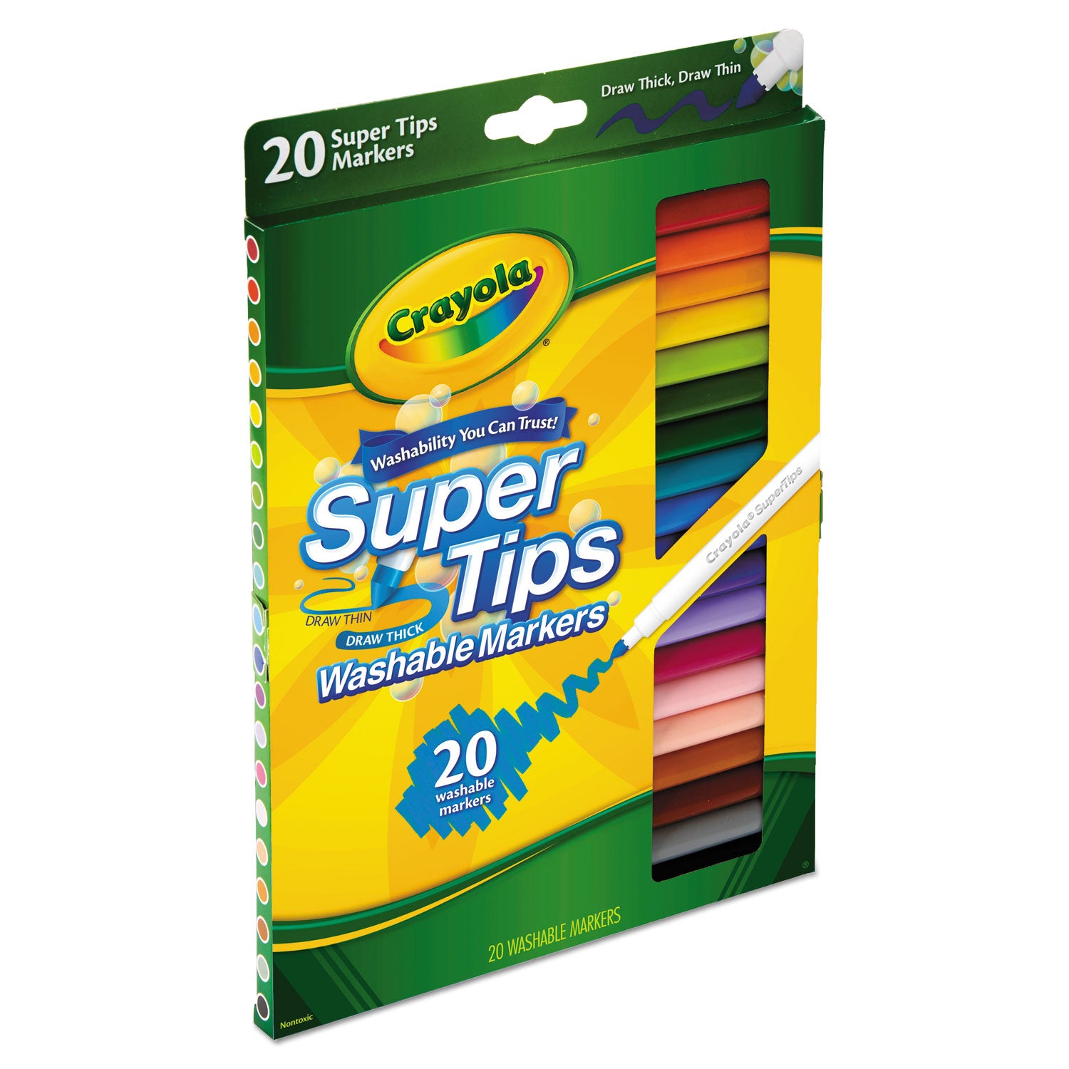 Crayola® Washable Super Tips Markers, Fine/broad Bullet Tips, Assorted Colors, 20/set