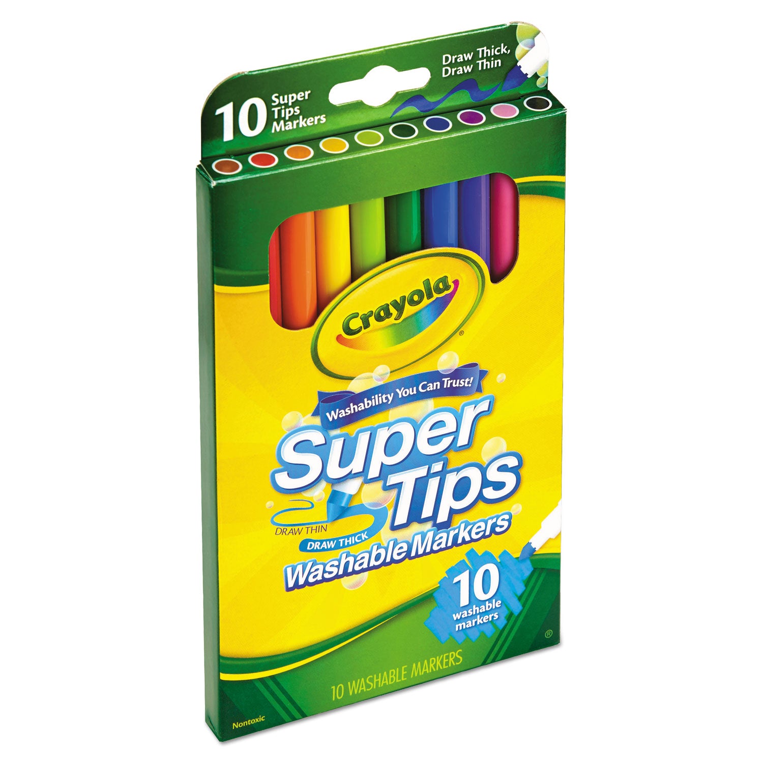 Crayola® Washable Super Tips Markers, Fine/Broad Bullet Tips, Assorted Colors, 10/Set