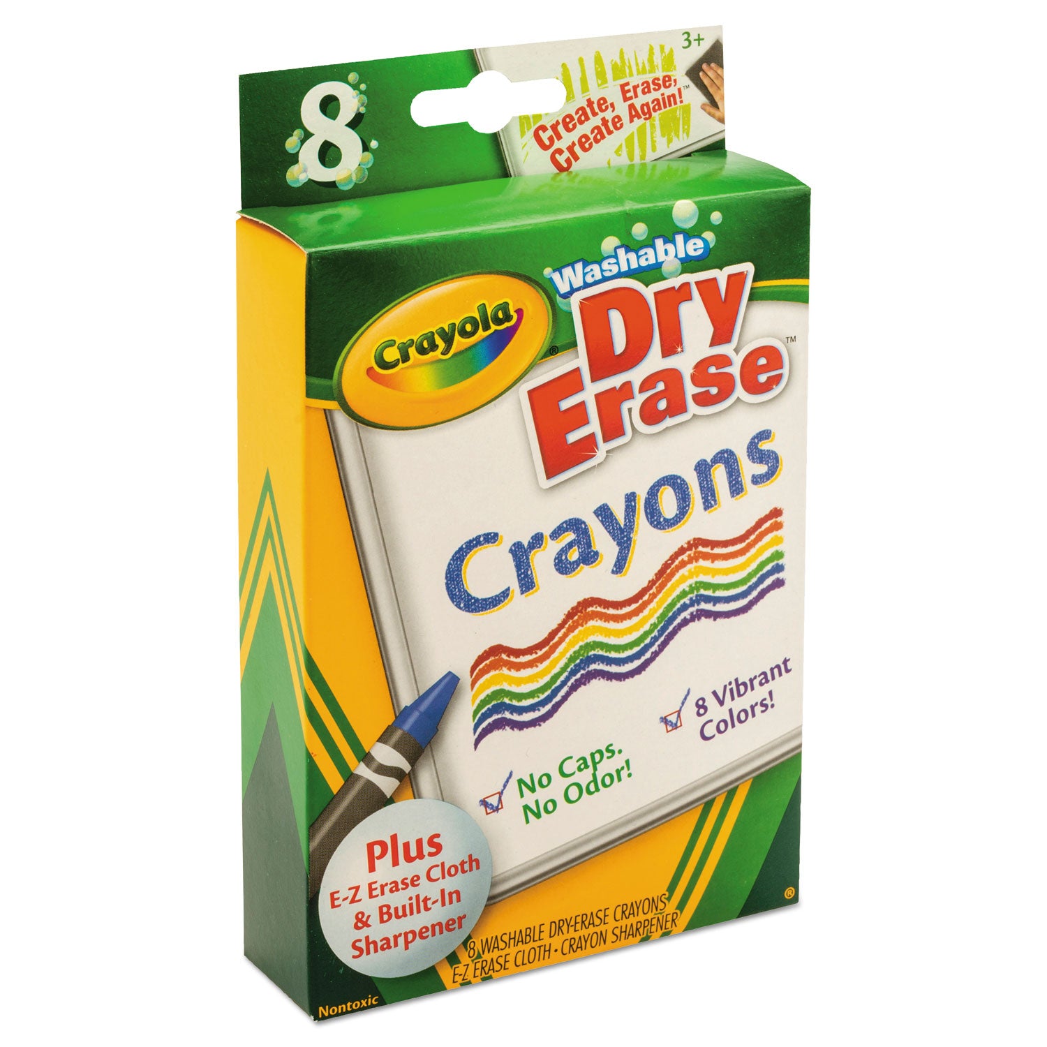 Crayola® Washable Dry Erase Crayons W/e-Z Erase Cloth, Assorted Colors, 8/pack