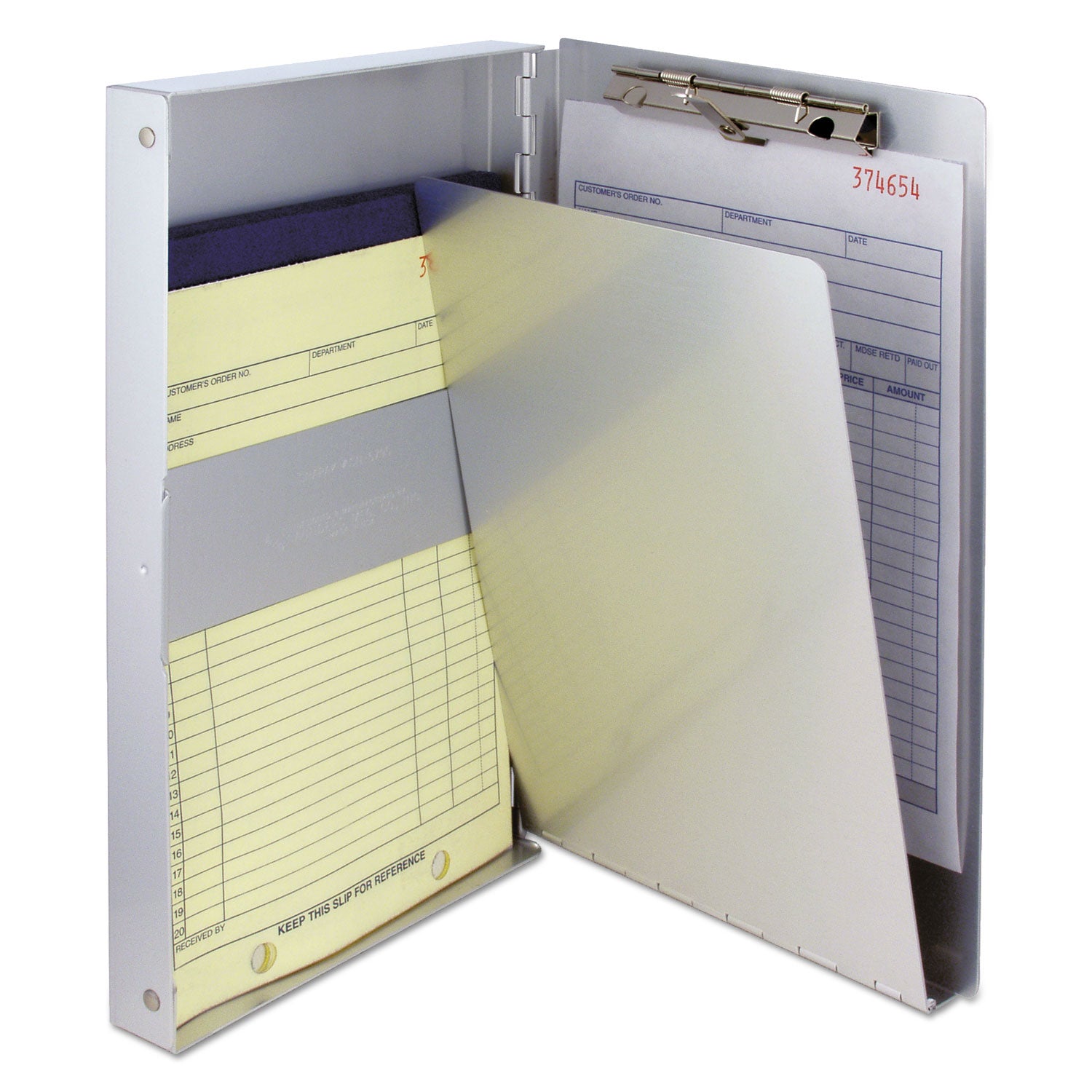 Saunders Snapak Aluminum Side-Open Forms Folder, 0.38" Clip Capacity, Holds 5 X 9 Sheets, Silver