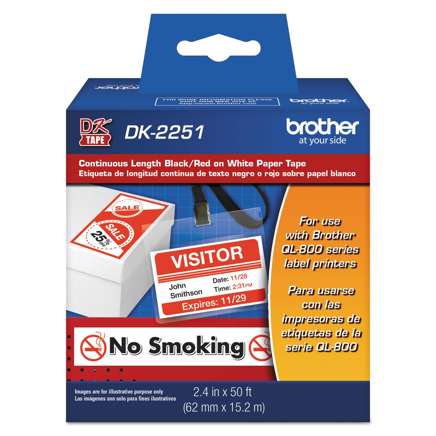 Continuous Paper Label Tape, 2.4" x 50 ft, Black/White