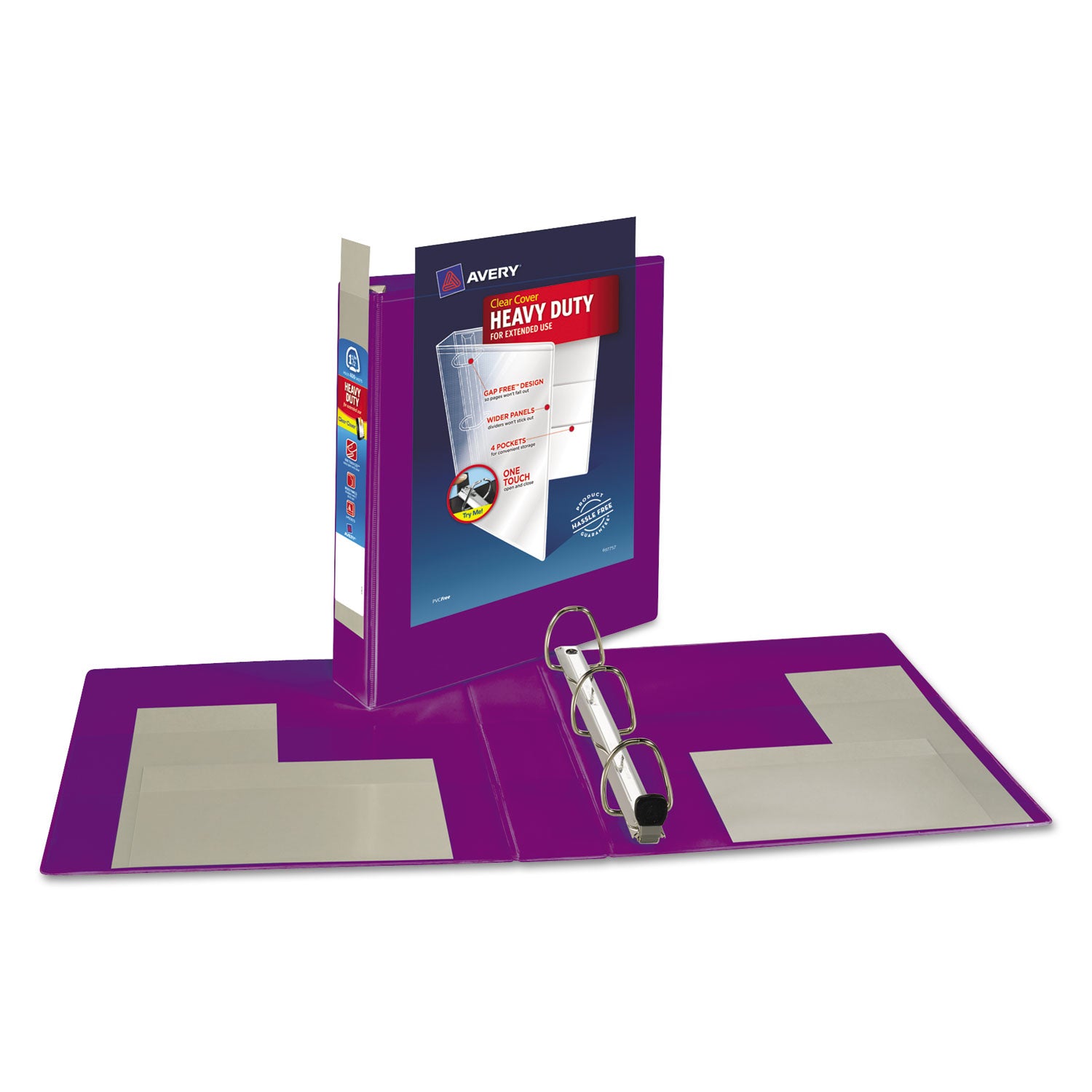 Avery® Heavy-Duty View Binder With Durahinge And One Touch Ezd Rings, 3 Rings, 1.5" Capacity, 11 X 8.5, Purple