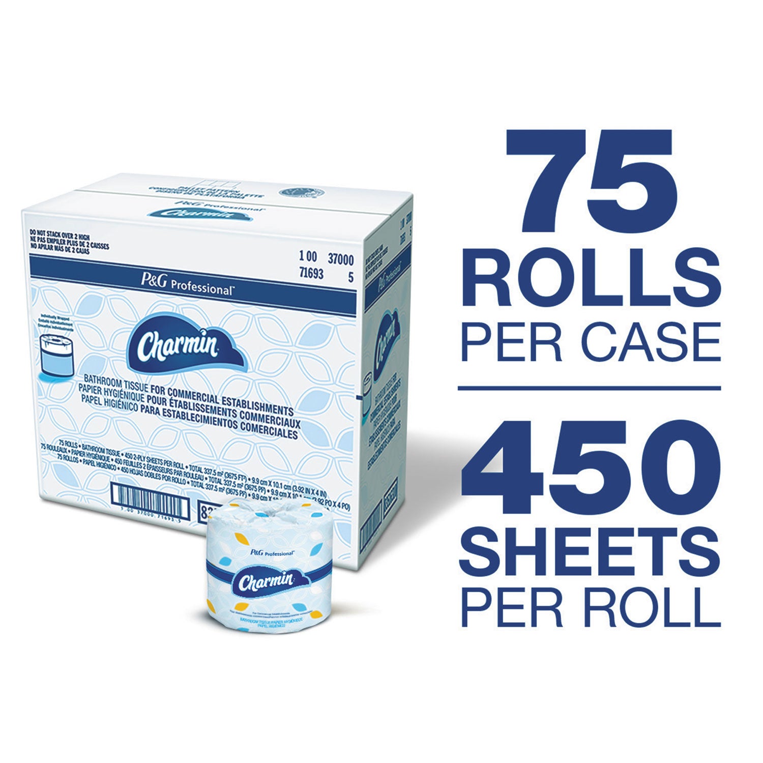 Charmin® Commercial Bathroom Tissue, Septic Safe, Individually Wrapped, 2-Ply, White, 450 Sheets/roll, 75 Rolls/carton