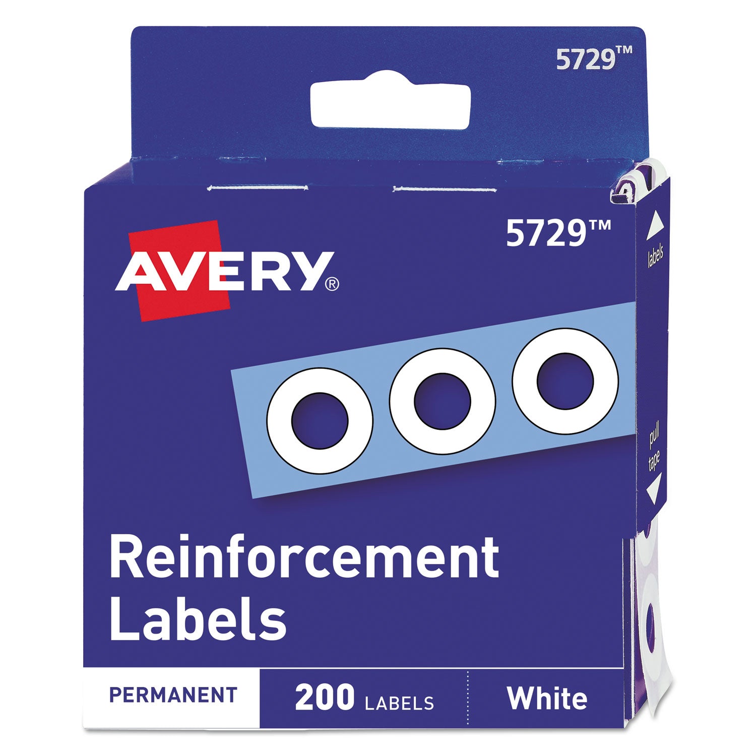 Dispenser Pack Hole Reinforcements, 0.25" Dia, White, 200/Pack, (5729)