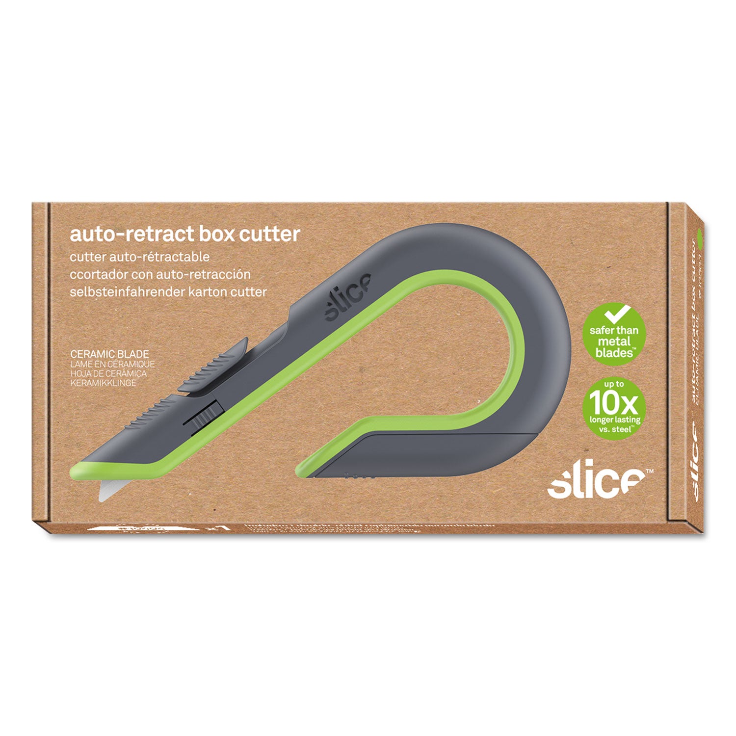 slice® Box Cutters, Double Sided, Replaceable, 1.29" Stainless Steel Blade, 7" Nylon Handle, Gray/Green
