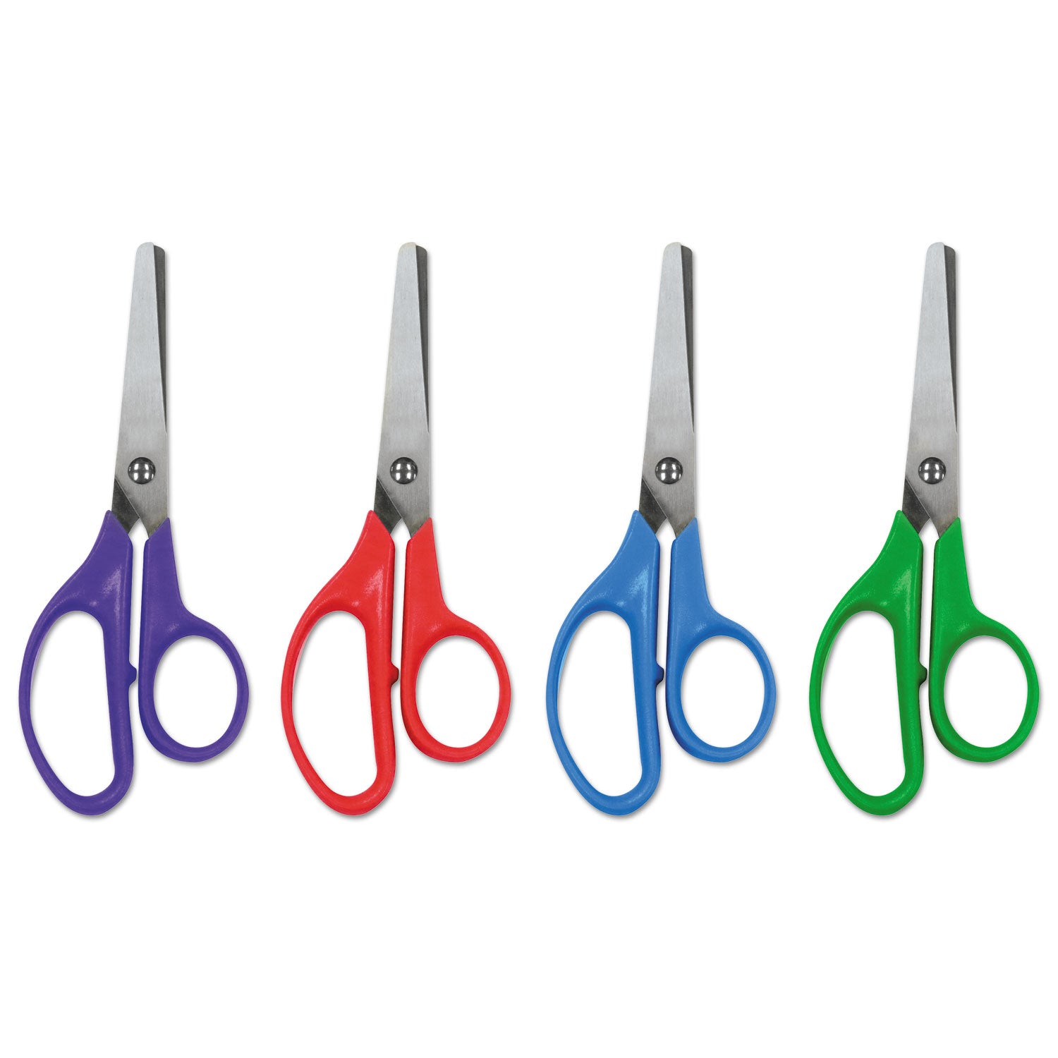 Universal® Kids' Scissors, Rounded Tip, 5" Long, 1.75" Cut Length, Straight Assorted Color Handles, 12/Pack