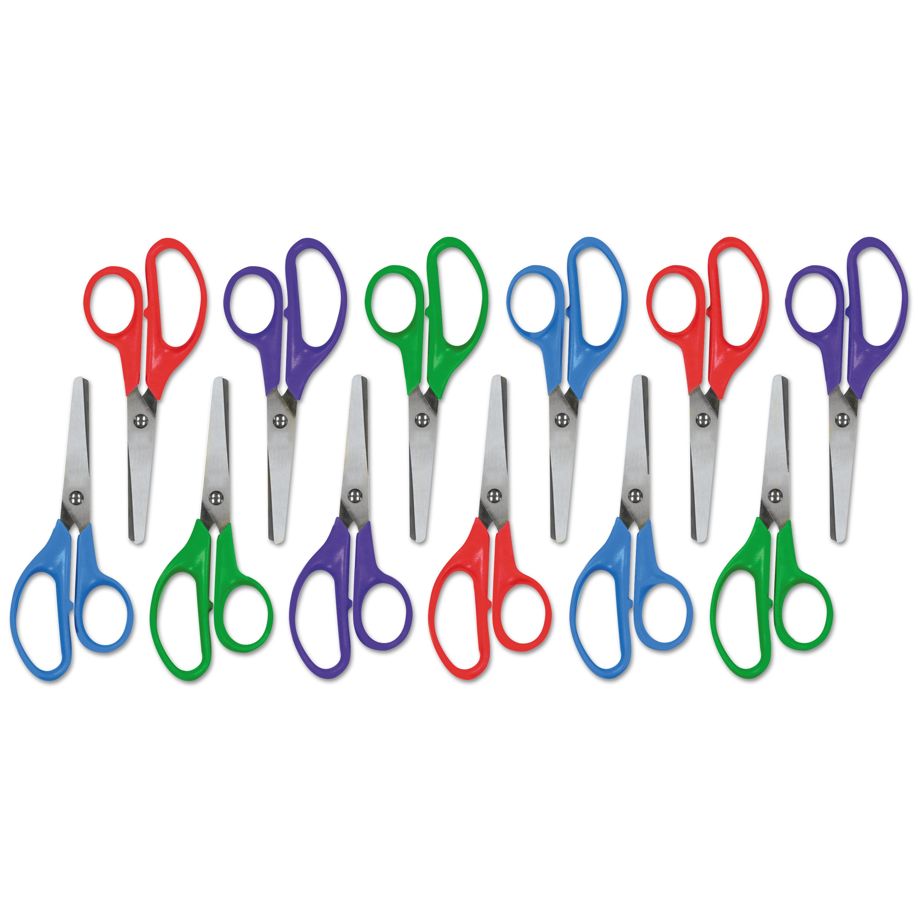 Kids' Scissors, Rounded Tip, 5" Long, 1.75" Cut Length, Straight Assorted Color Handles, 12/Pack