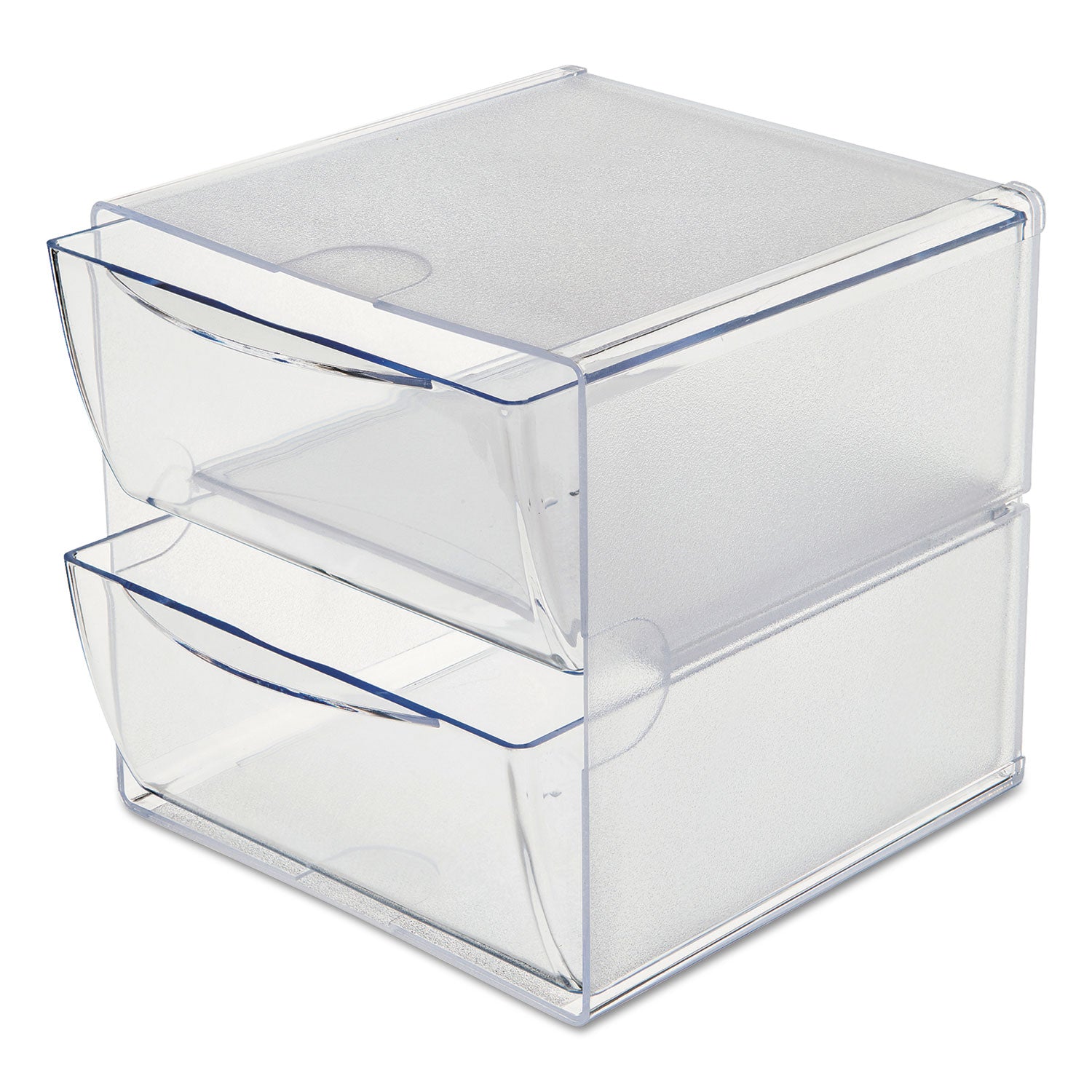 deflecto® Stackable Cube Organizer, 2 Compartments, 2 Drawers, Plastic, 6 x 7.2 x 6, Clear