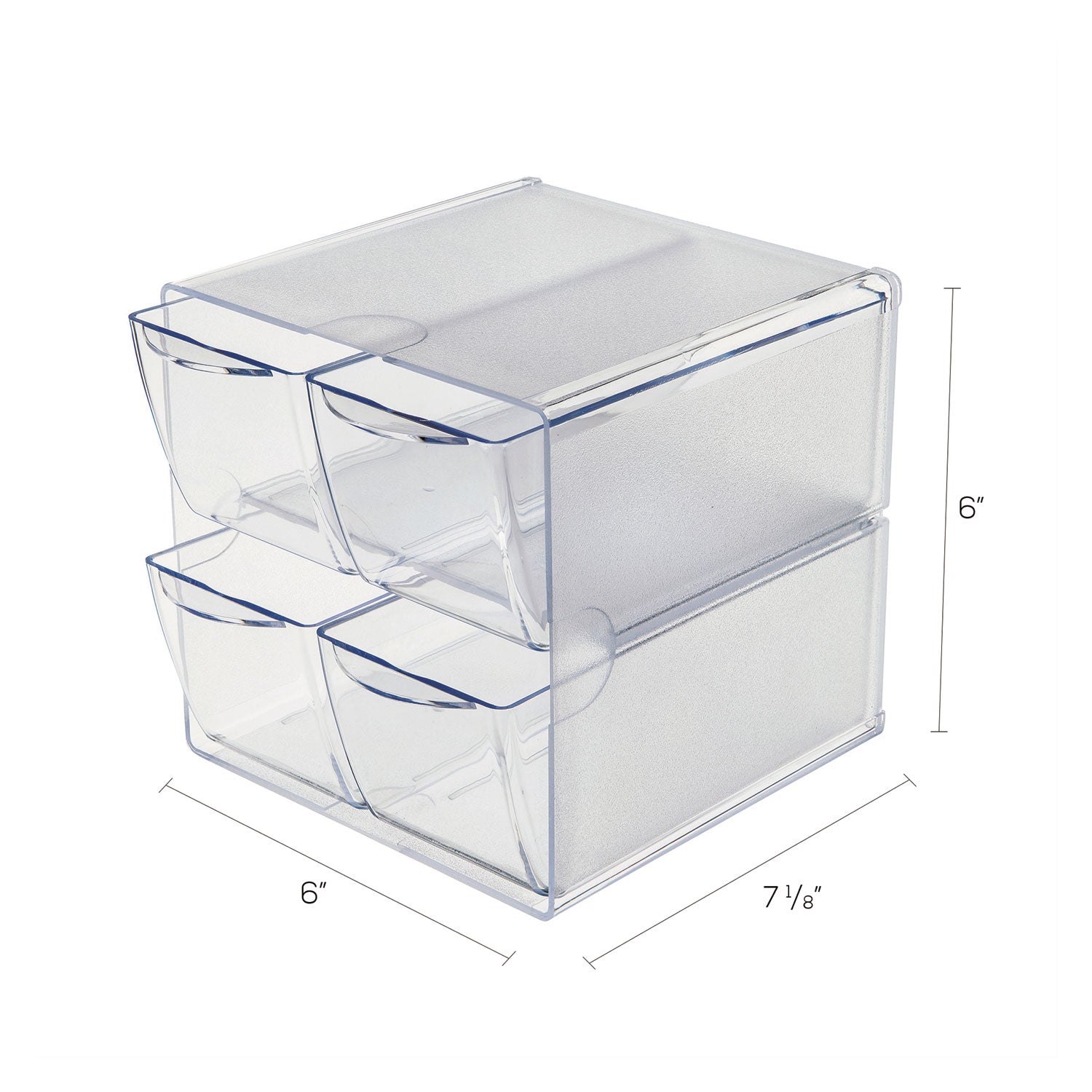 deflecto® Stackable Cube Organizer, 4 Compartments, 4 Drawers, Plastic, 6 x 7.2 x 6, Clear