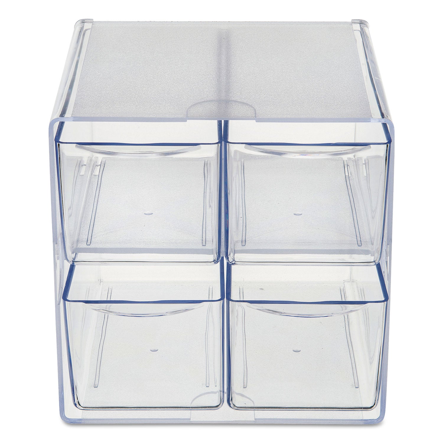 deflecto® Stackable Cube Organizer, 4 Compartments, 4 Drawers, Plastic, 6 x 7.2 x 6, Clear