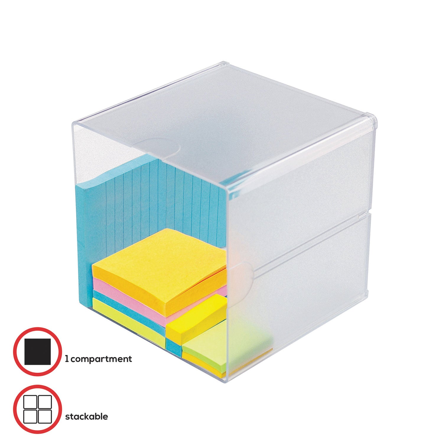 deflecto® Stackable Cube Organizer, 1 Compartment, 6 x 6 x 6, Plastic, Clear