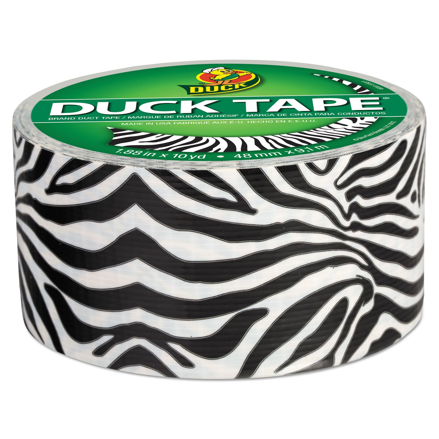 Duck® Colored Duct Tape, 3" Core, 1.88" X 10 Yds, Black/white Zebra